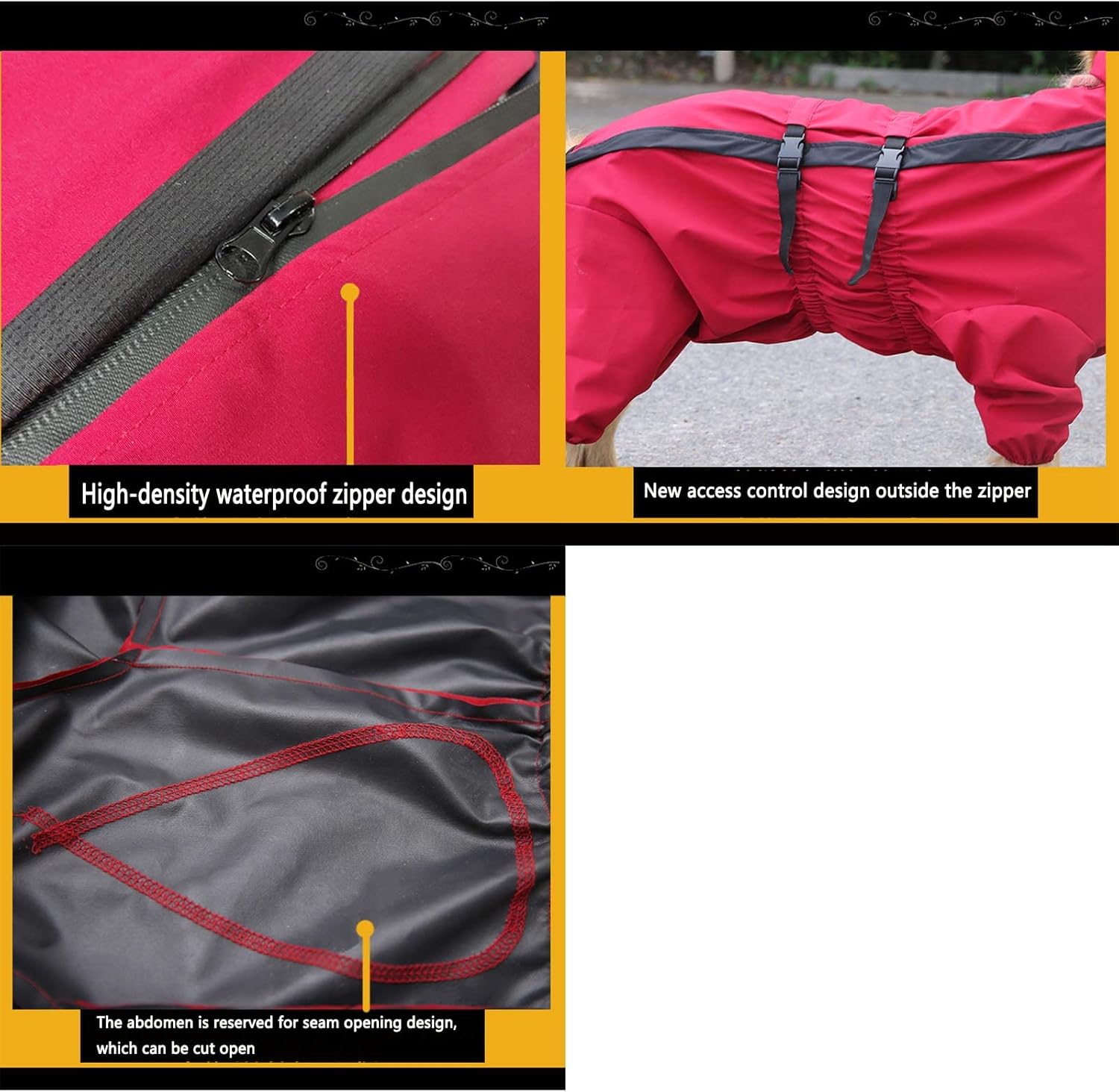 Dog Raincoat Waterproof Dog Coat Jacket Dog Raincoats with Legs with Hood with Built in Harness Large Breed Pet Poncho 4 Legged Shrink Buckle Design Adjustable Size (26,red)