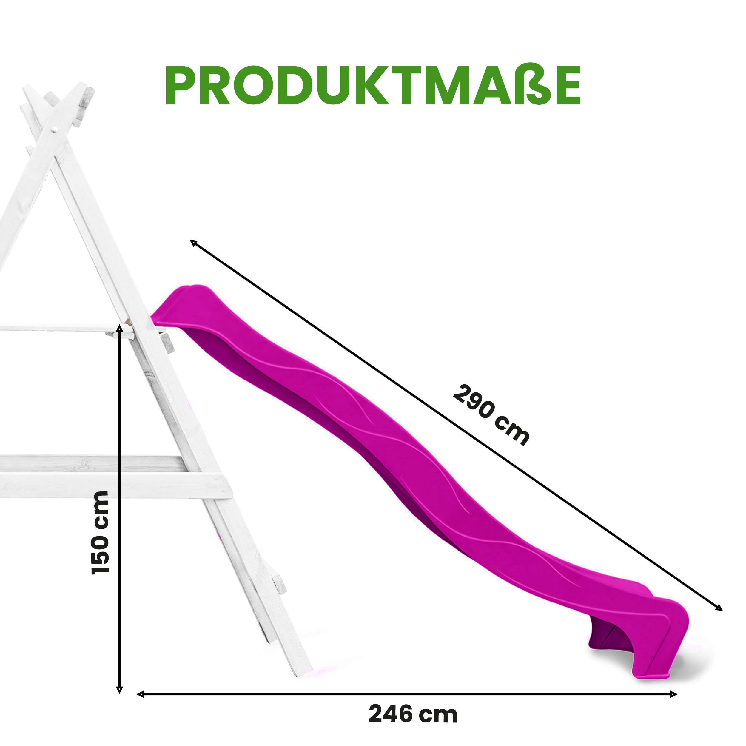 Gartenpirat Wellenrutsche 290 cm Violett für Podesthöhe 150 cm | Anbaurutsche mit Wasseranschluss | Gartenrutsche für Spielturm, Schaukel & Stelzenhaus | inkl. Montageschrauben