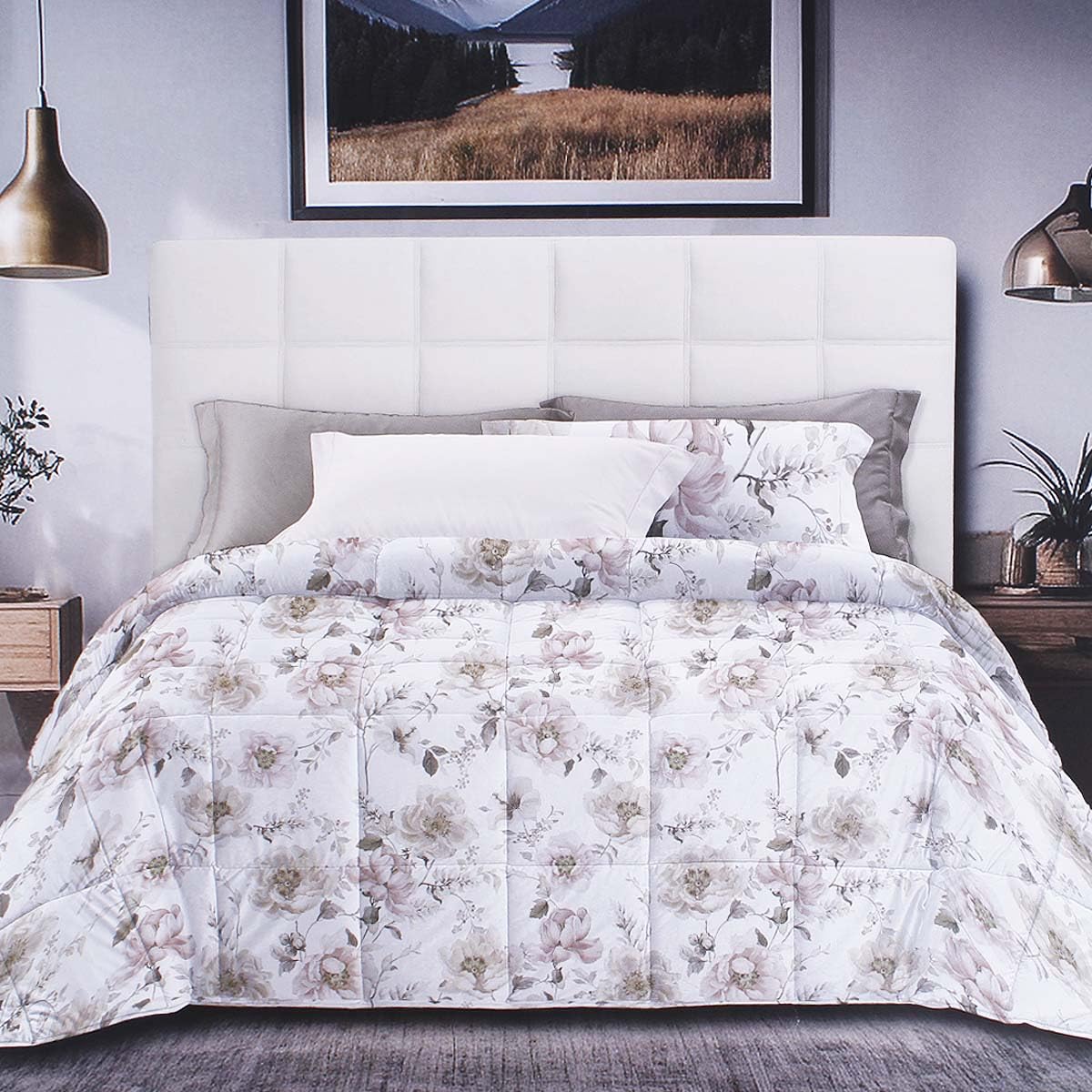 SaRani Trapuntino Copriletto Alba Matrimoniale Fantasia Floreale, Motivo Fiori, Primaverile Camera Letto (Beige)