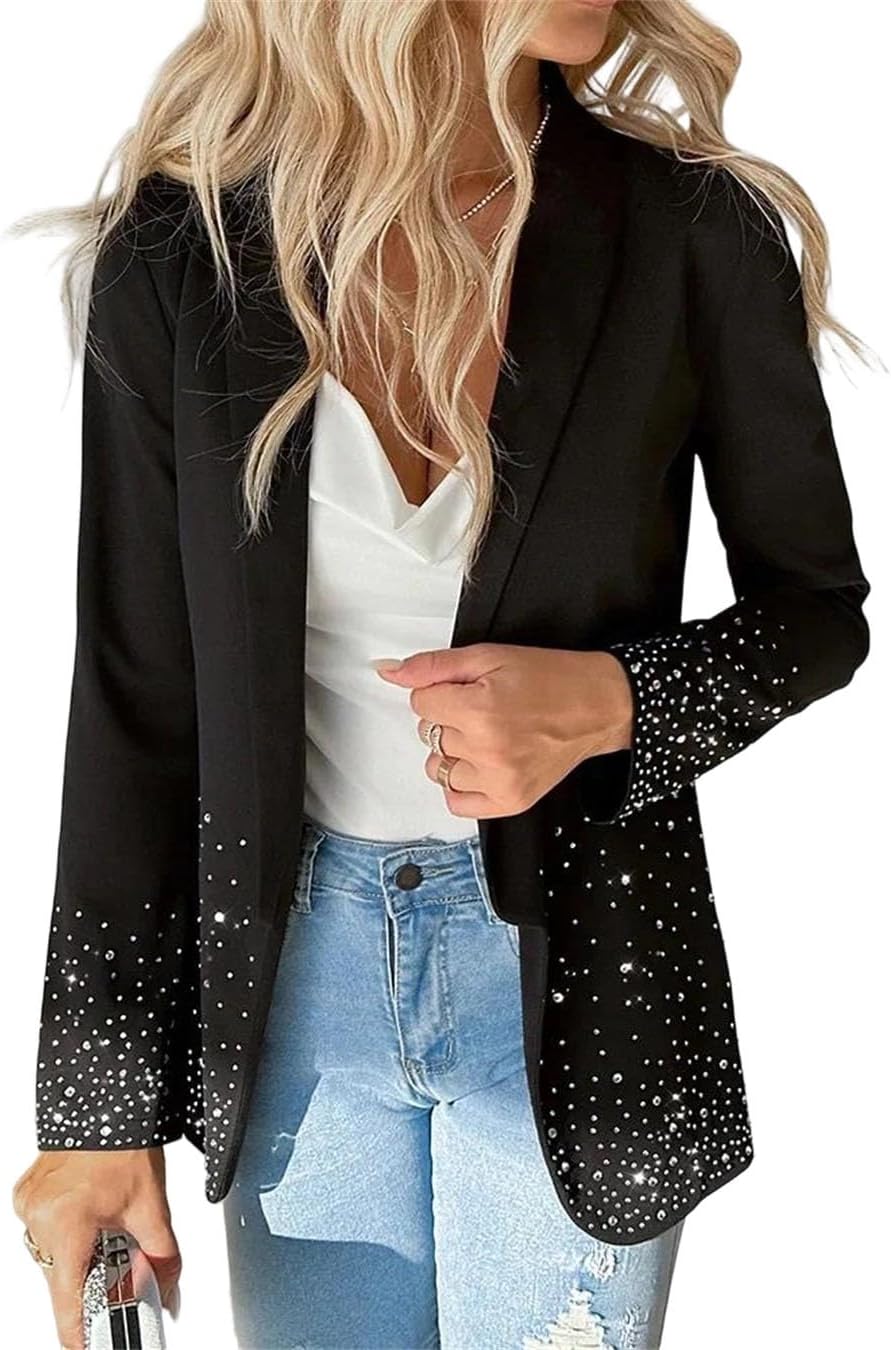 Women Spring Autumn Clothing Personalized Rhinestone Waist-Tight Suit Jacket