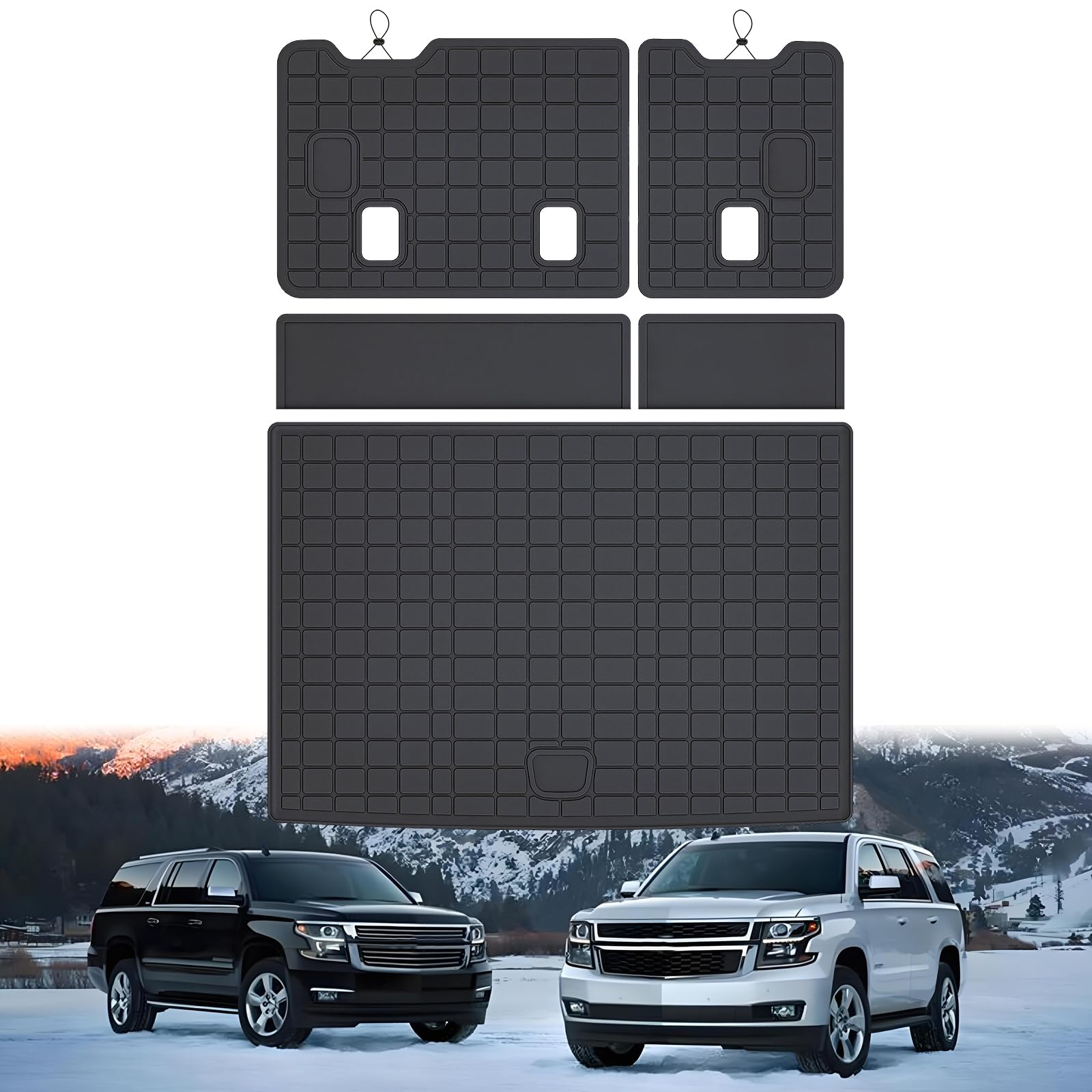 Photo 1 of MJBYMAT Cargo Mat for 2015-2020 Chevy Suburban/GMC Yukon XL/Cadillac Escalade ESV & Backrest Mat,TPE All Weather Protection Cargo Liners with Hook & Loop Fastener Accessories, Black
