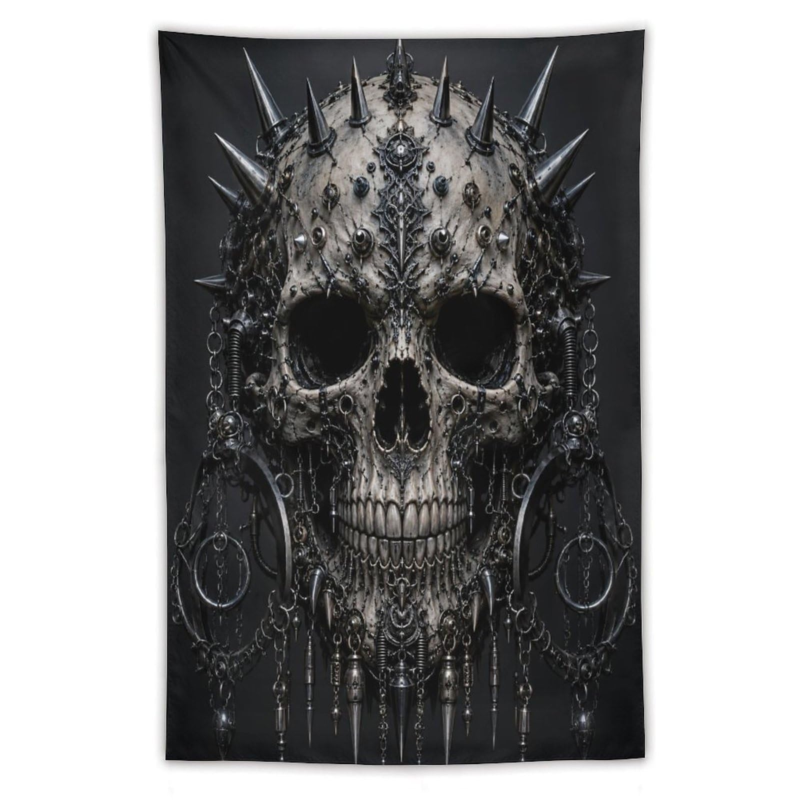 H3B8U2Y5 Punk Metal Skull Dark Metal Wall Tapestry, Gothic Edge