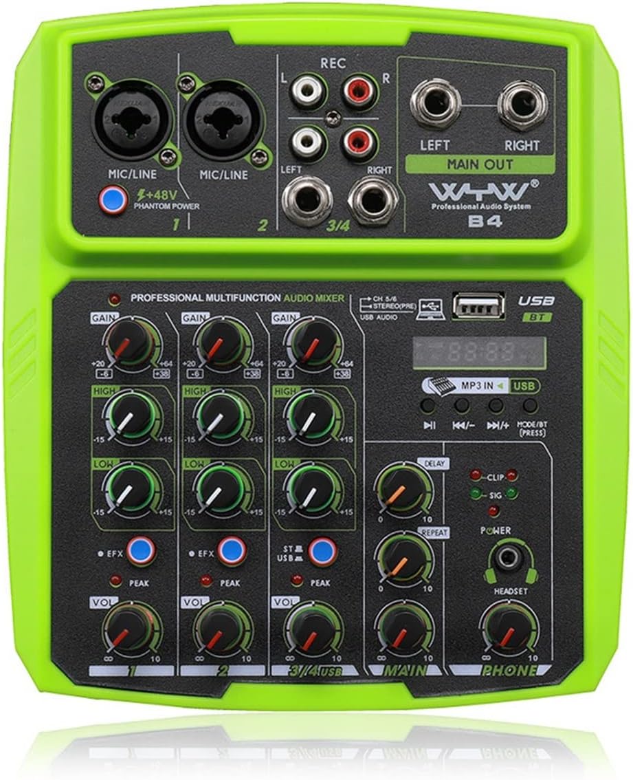 Professional o Mixer 4 Channels Sound Mixer o Interface Professional Studio Recording Sound Card Mixing Console Microphone Phantom Power Sound for a Wide Range of Uses (Yellow)