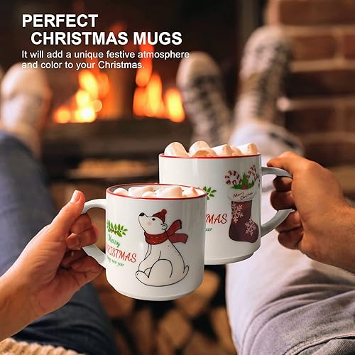Miniatura 2 de Juego de 6 tazas de Navidad de 14 onzas, lindas tazas de café de cerámica apilables como regalo de Navidad para familiares, amigos y colegas