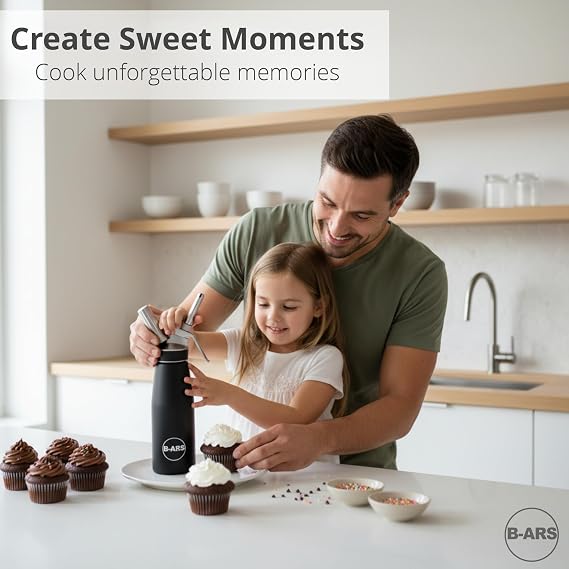 Aluminium Whipped Cream Dispenser 500ml Professional Dessert Siphon Foam Maker with Stainless Steel Nozzles Plastic Tips Cleaning Brush Carry Bag Recipe eBook for Mousse Toppings Home Chefs Gifts | Plastic and stainless steel nozzles, brush, accessory bag, sweet and savory foams, whipped cream