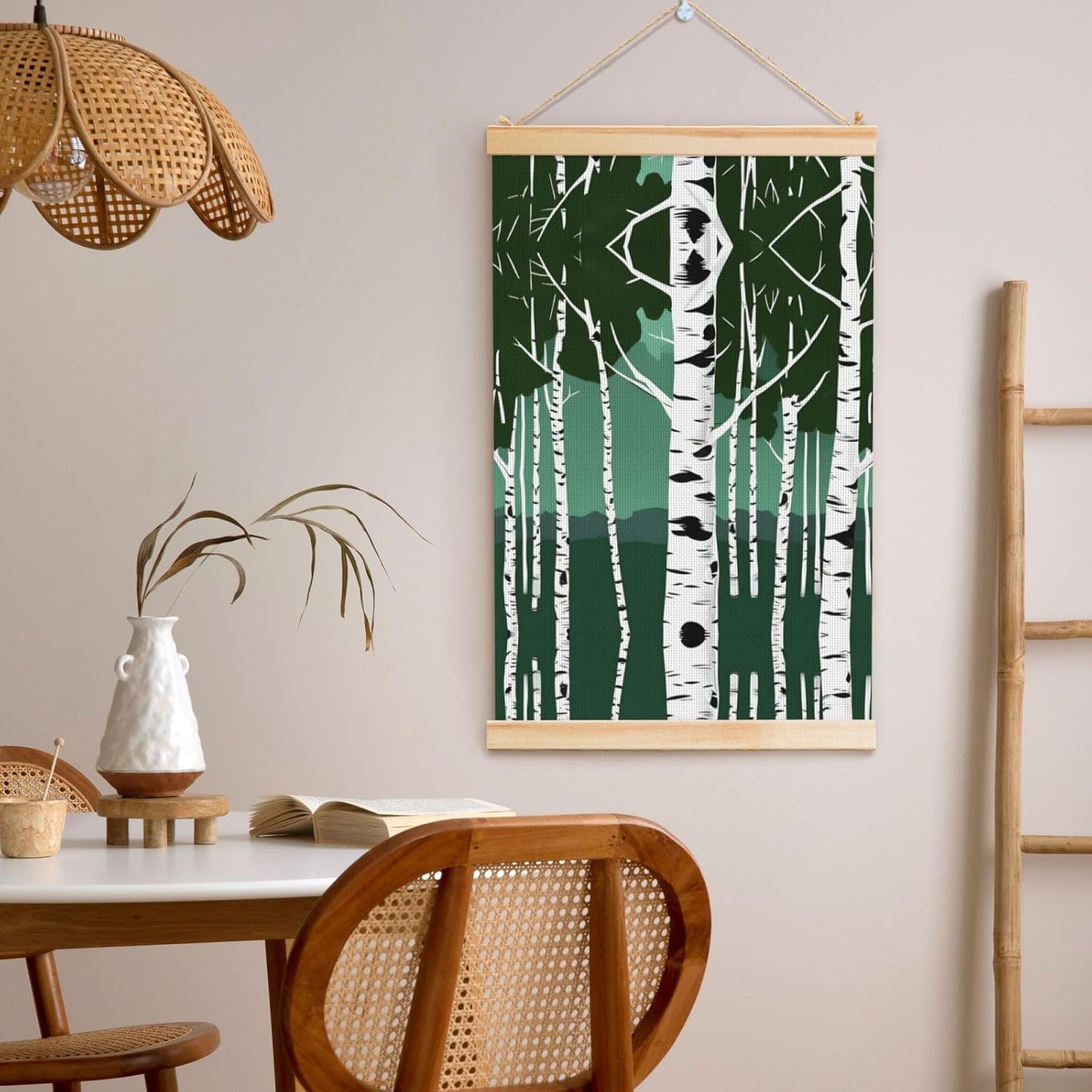 Birch Trees Print Poster Hanger,Hanging Poster, Poster Frame,Wood Poster Hanger, For Wall Hanging