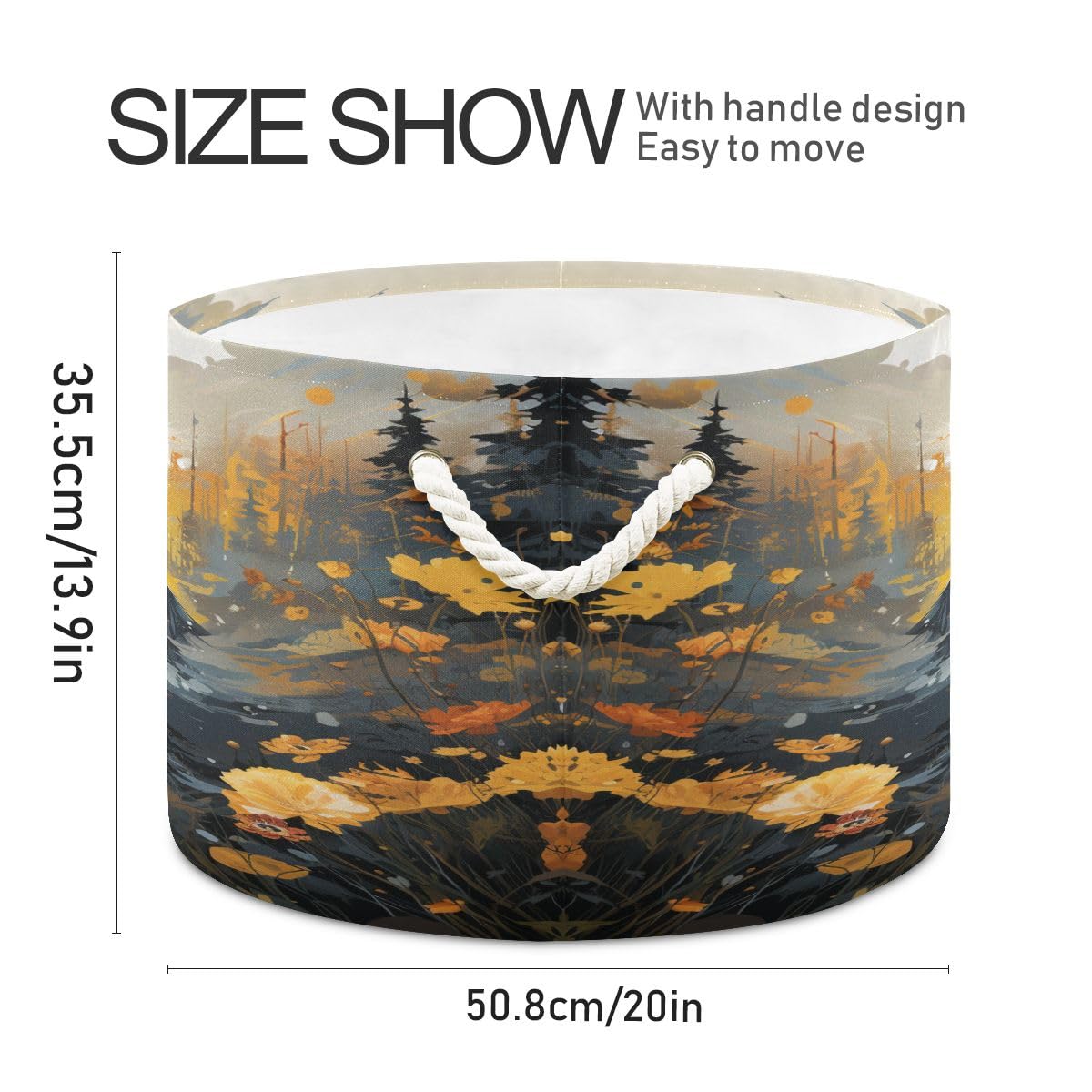 Round Storage Basket Black Bear in The Forest Open Home Storage Bin 20 * 13.9in