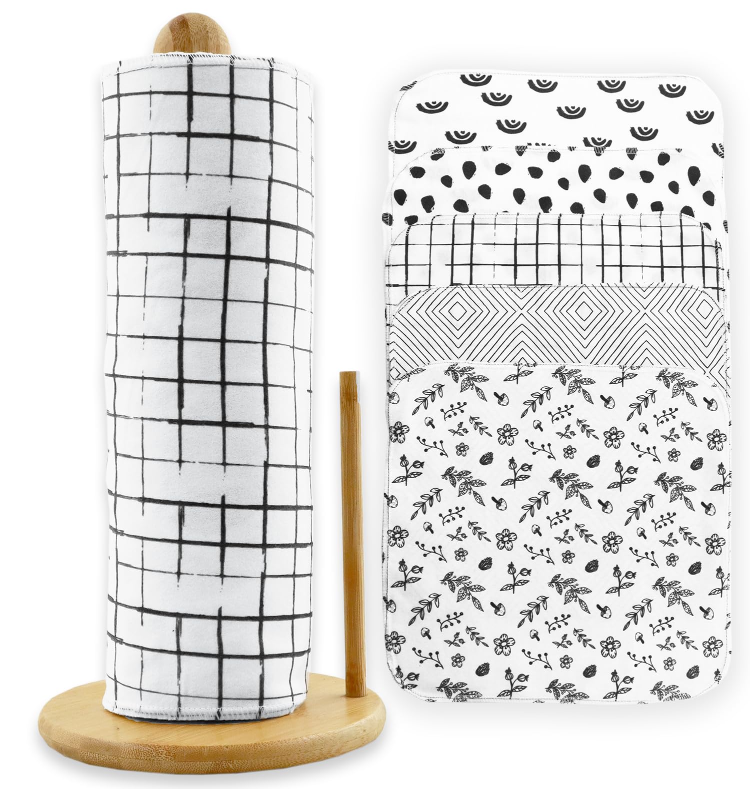 25 Pack Reusable Paper Towels, Paperless Towels Roll Washable Cotton Cloth for Kitchen Towels Zero Waste Products Alternative Paper Towels Alternative (Black White)