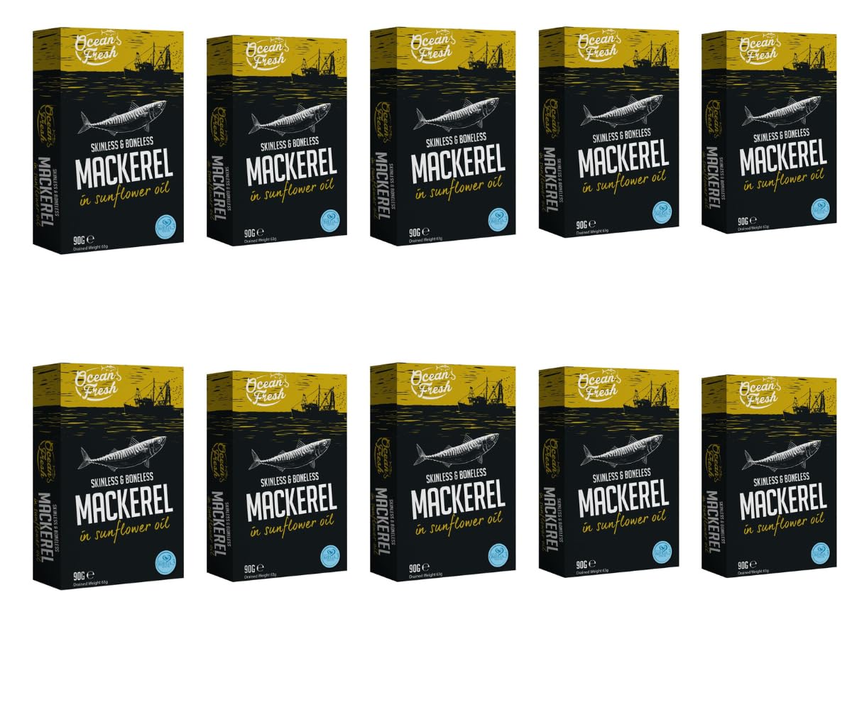 Occean Fresh 90g - Mackerel In Sunflower Oil - This Delicious Skinless & Boneless Tin Of Mackerel is The Perfect Snack Or Addition To a Meal - Pack of 10