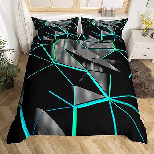 Funda de edredón geométrica hexagonal estereoscópica de panal para niños, funda de edredón de colmena azul y negro, funda de edredón geométrica de