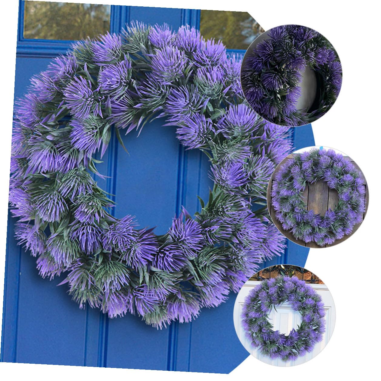 Künstlicher Lavendelkranz Dekorativer Türkranz aus Kunststoff Violett mit UV Schutz Rundes Design Langlebige Deko für Haustür und Festliche Anlässe