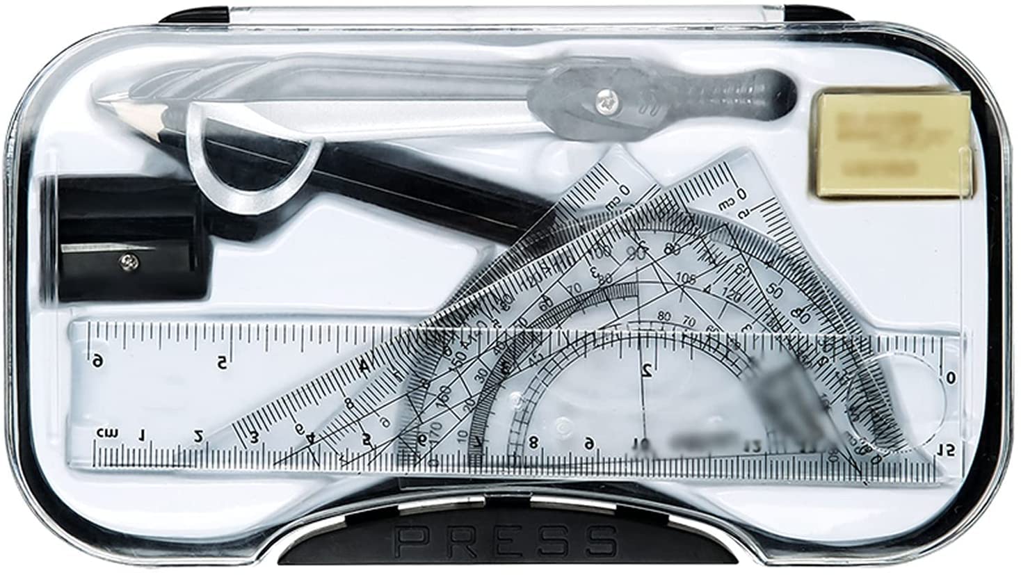 Mathe-Kompass, 7-teiliges Winkelmesser- und Zirkel-Set, Kompass für Geometrie, Mathe-Kompass, Kompass für die Schule mit Aufbewahrungsbox, schwarzer Kompass für Geometrie