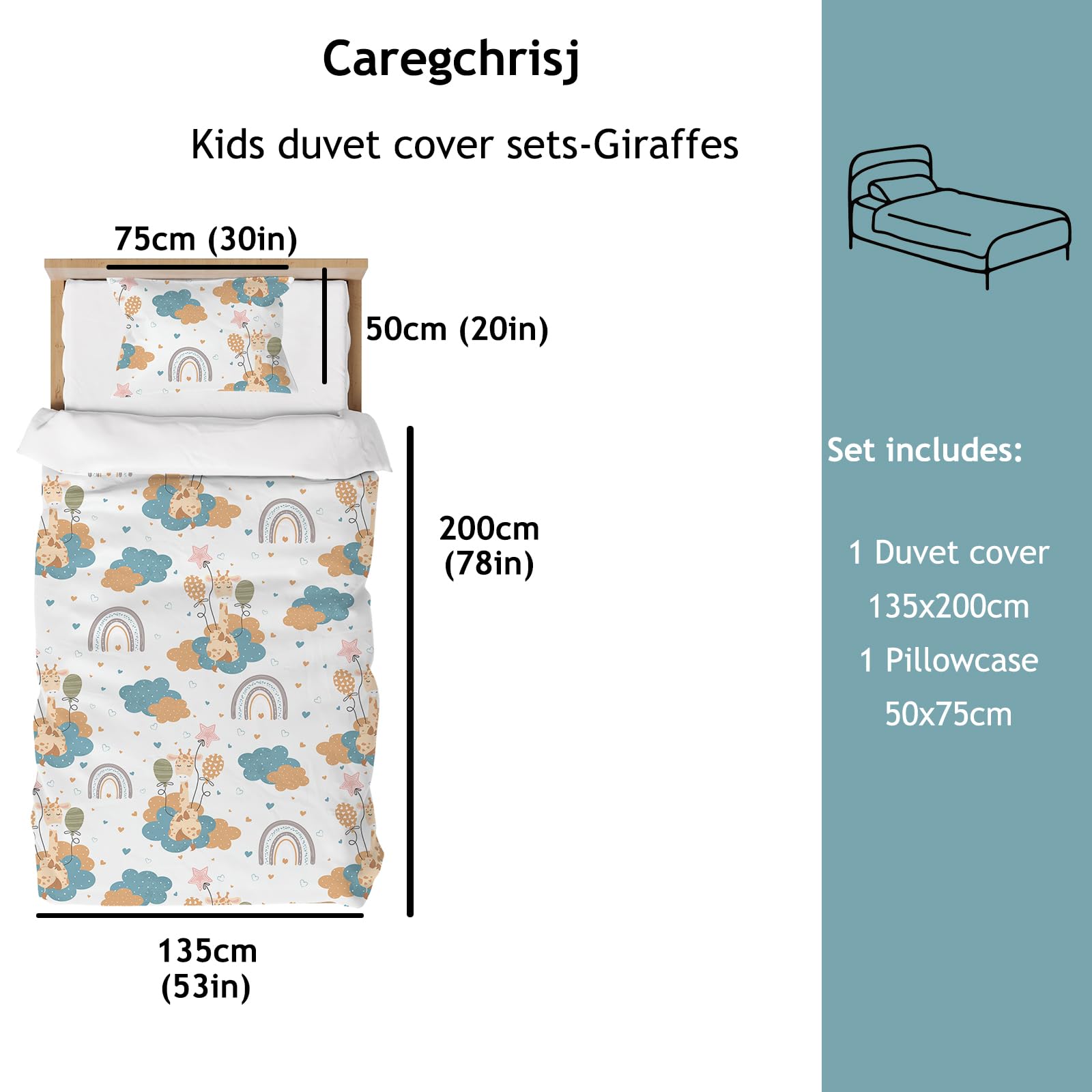 Caregchrisj Duvet Cover Sets 135 x 200cm Cartoon Print, Single Bedding, Single Duvet Cover Set for Kids Girls Boys - Image 4