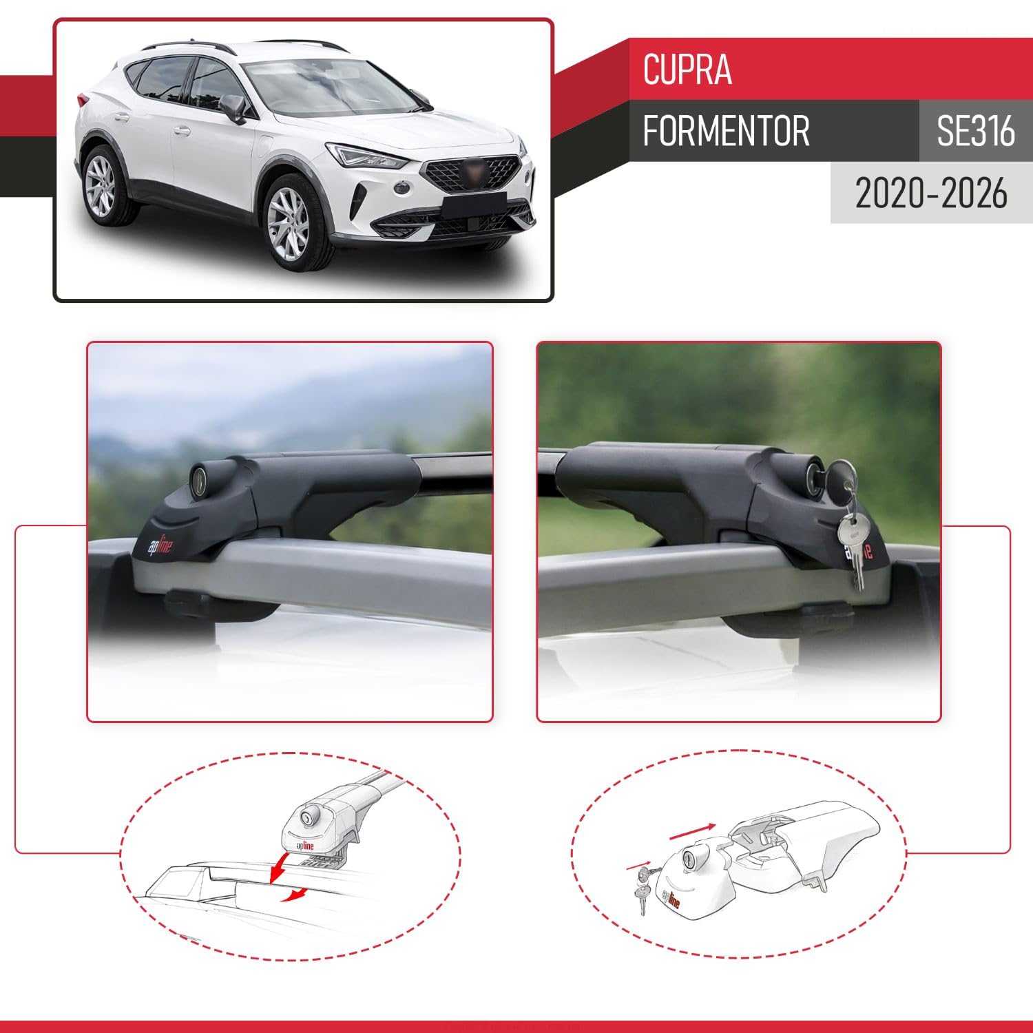 Compatibile con Cupra Formentor (SE316) 2020-2026 Modello ACE-1 Barre Tetto Portapacchi Auto Barre Portatutto Nero Alluminio 2 Barre