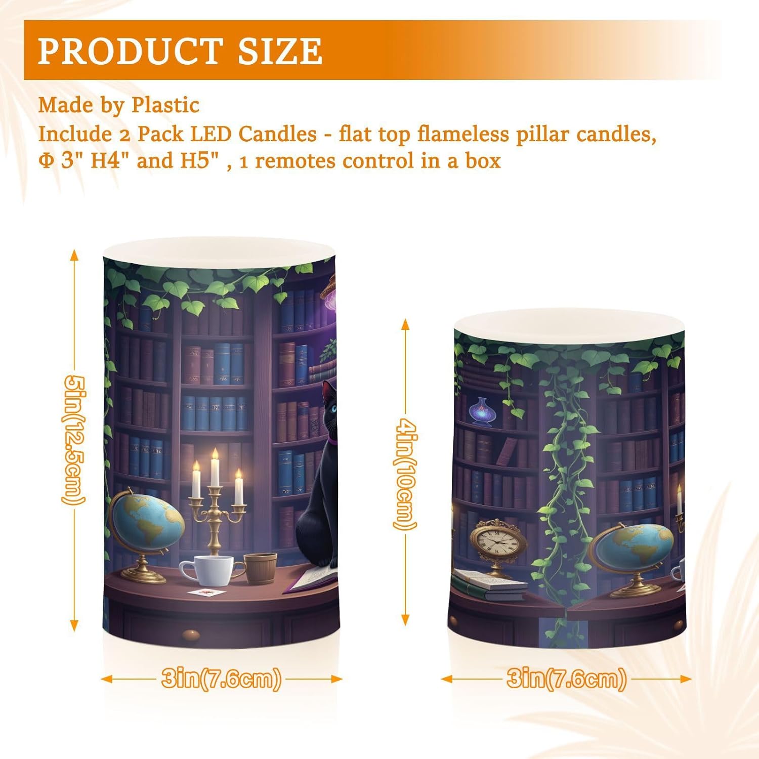 panksolu Flickering Flameless Candles, Bookshelf Black Cat LED Candles with Remote Timer, Battery Operated Candle for Wedding Halloween Christmas Decor - Set of 2