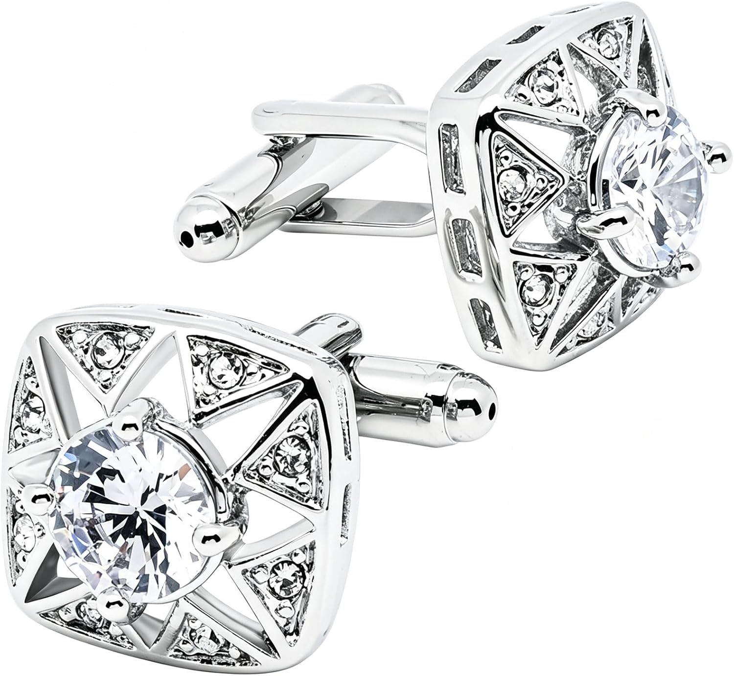 Faceted Transparent Crystal Cufflinks for Men Women In Gift Case