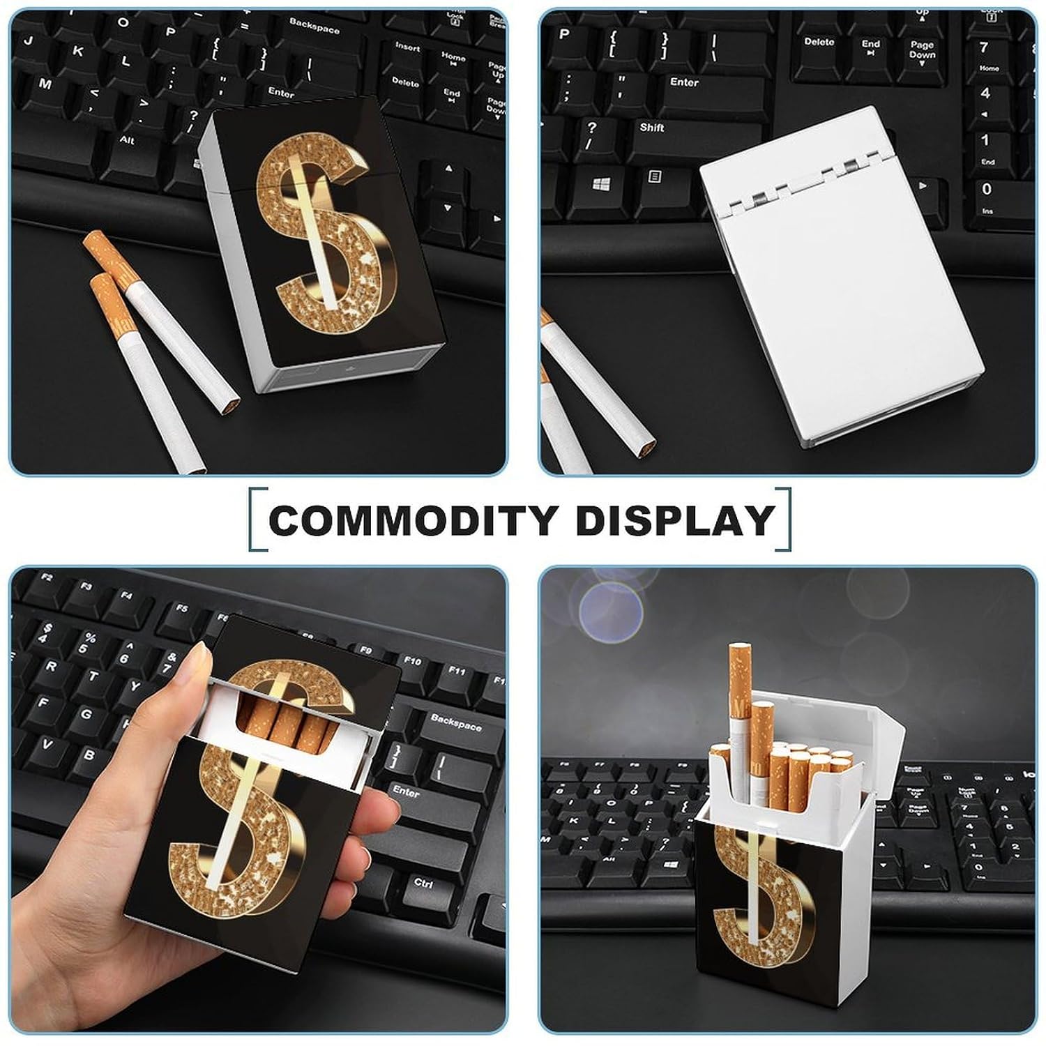 Gold Dollar Sign Cigarette Case for King Size Retro Holder Case with Exquisite Carved Patterns Box 20 Regular Size Cigarettes