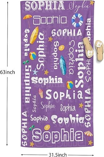 Miniatura 7 de Toallas de playa personalizadas para niños, toallas de playa para adultos, toallas de playa de microfibra con monograma de 31.5 x 63 pulgadas,