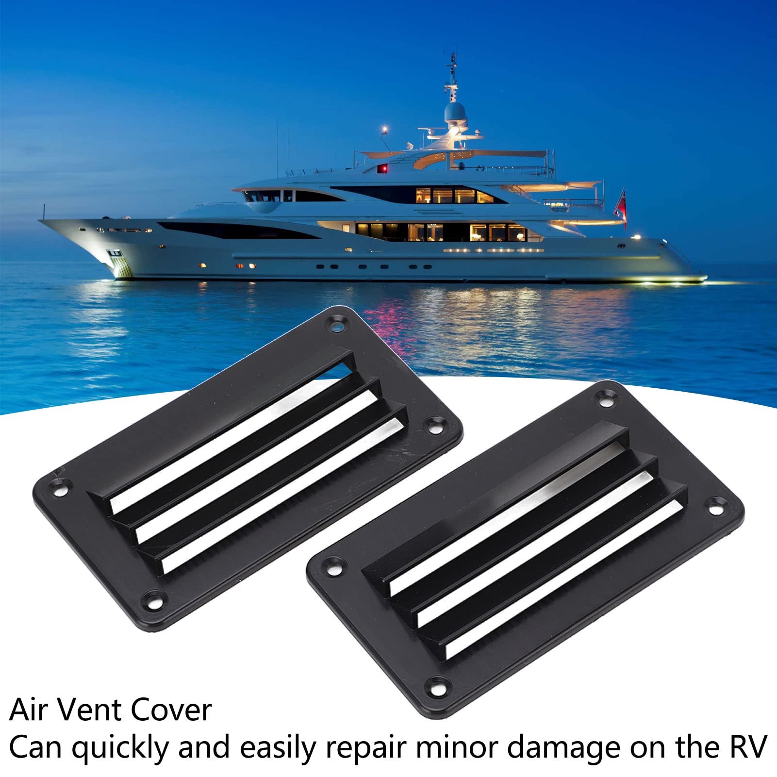 Lot de 2 grilles d'aération pour camping-car, caravane avec coins arrondis, ventilation ABS avec 8 vis, pour yachts, navires (noir)