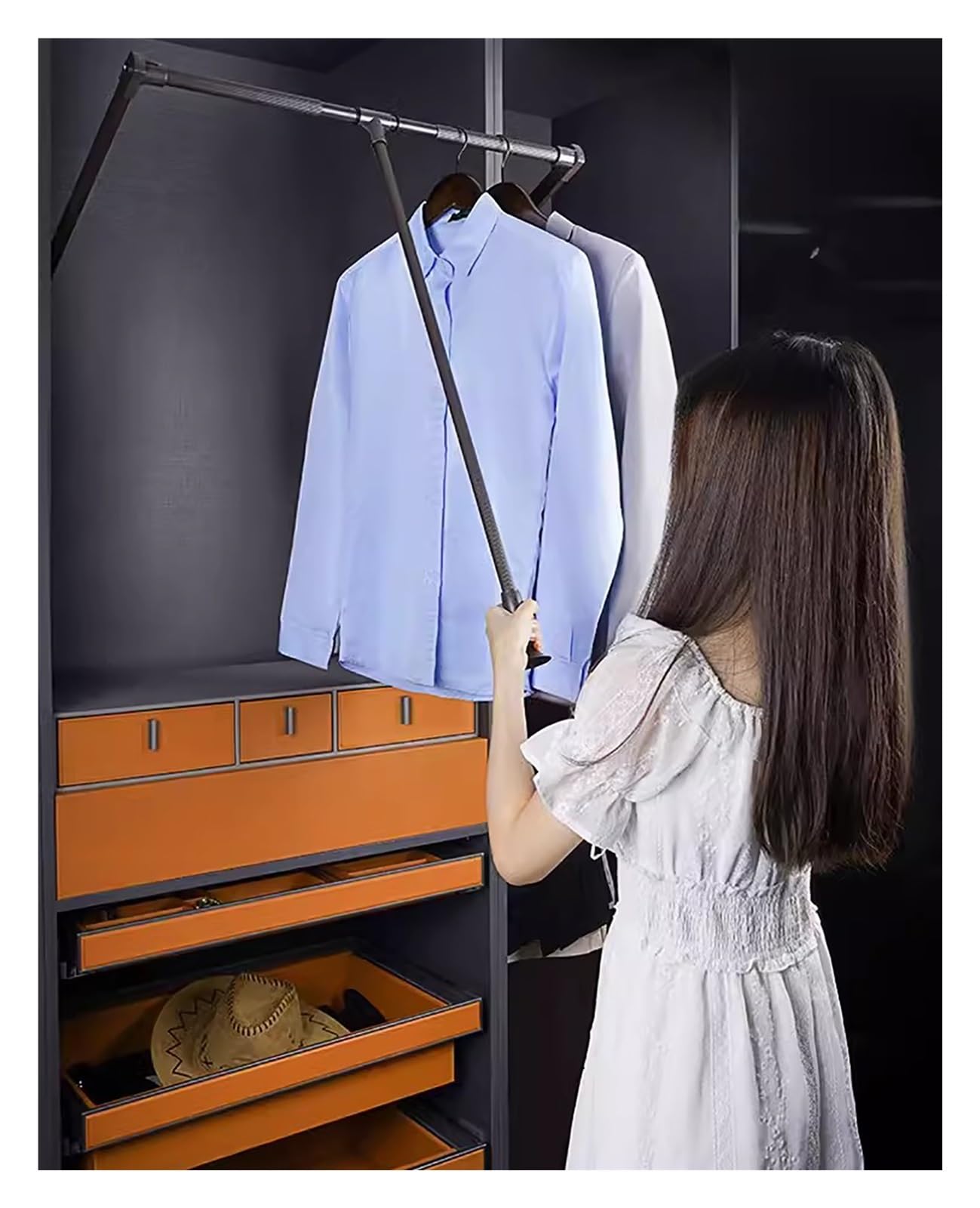 Barre de penderie rétractable réglable et robuste pour armoire