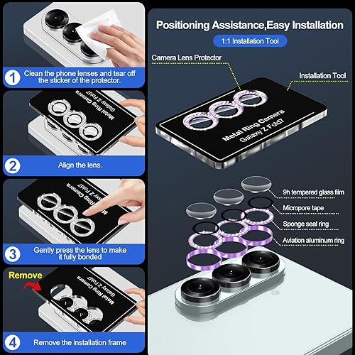 Vista 594 de para Samsung Galaxy Z Flip 7 Protector de Lente de Cámara, Cubierta de Lente de Vidrio Templado con Anillo de Metal Individual, [Fuerte Adhesión] 1