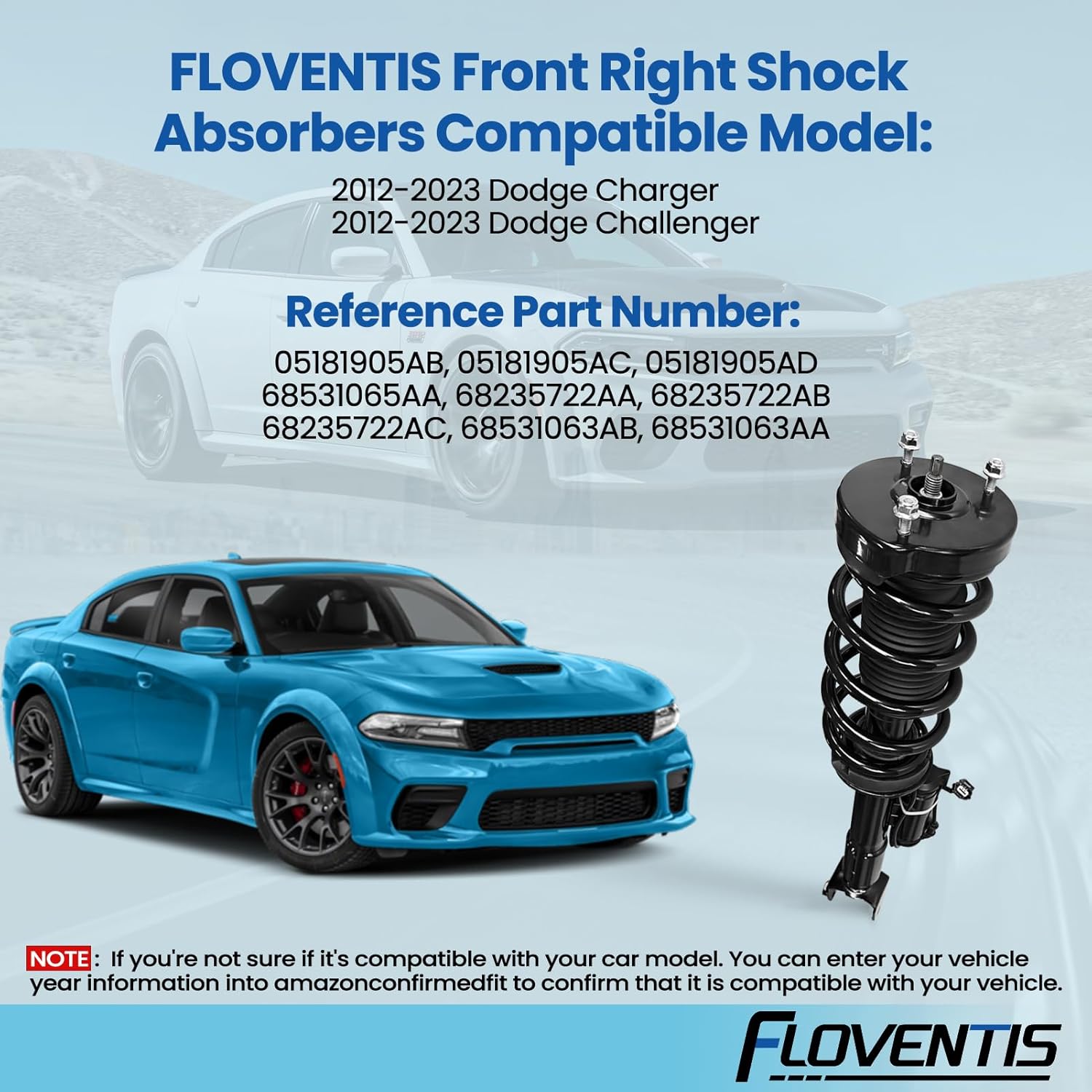 Shock Absorber Assembly for 2015-2023 Dodge Challenger and Charger SRT Car Front Right Air Struts OEM Replace# 05181905AB, 05181905AC, 68531065AA (2S2401 x 1)