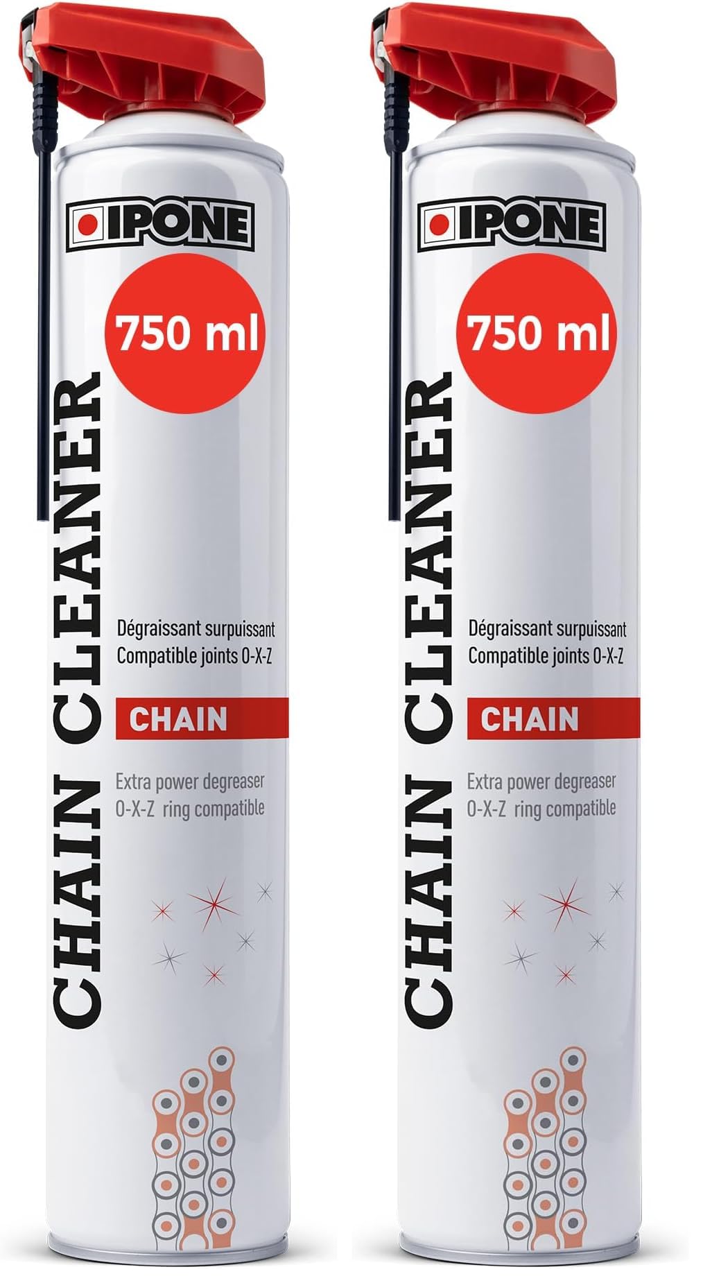 IPONE – Dégraissant Chaine Moto - Chain Cleaner – Diffuseur Multi-positions 750 ml – Efficace Contre les Graisses les Plus Tenaces – Nettoie et Fait Briller - Pulvérisation Puissante (Lot de 2)