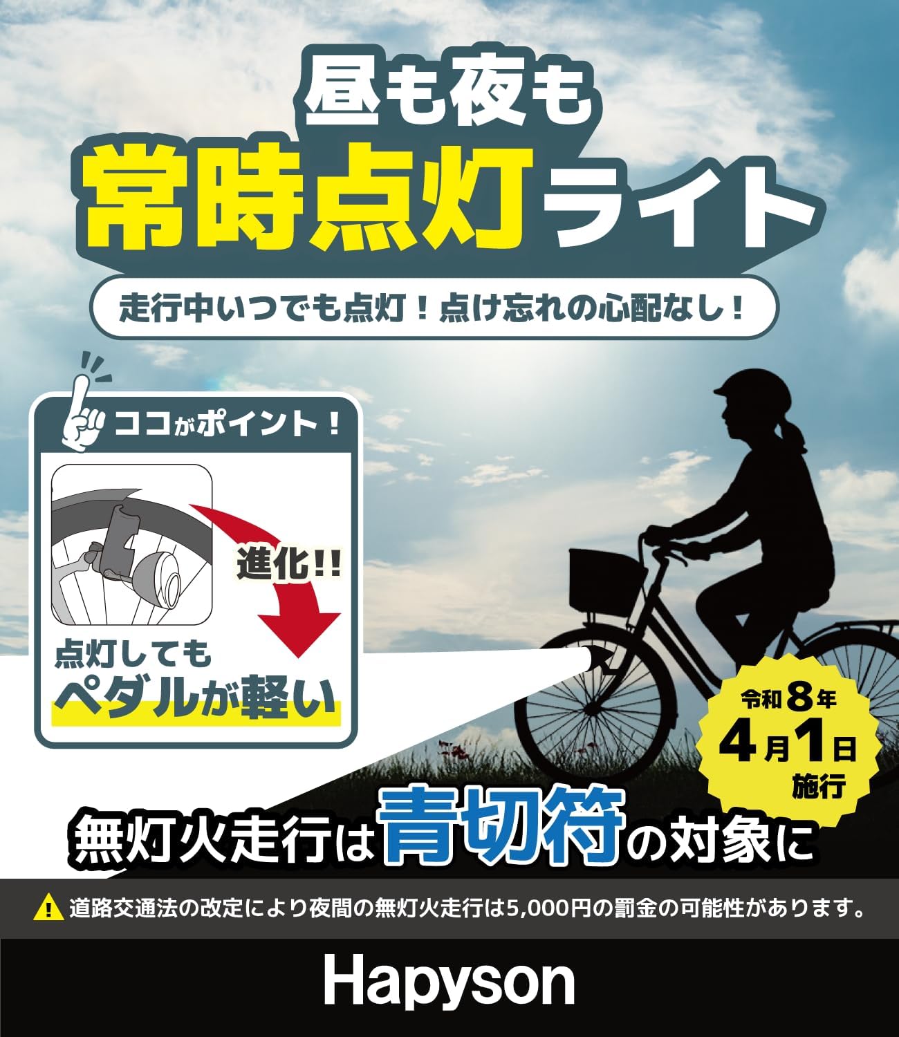 ハピソン(Hapyson) 自転車 ハブダイナモ用ヘッドライト