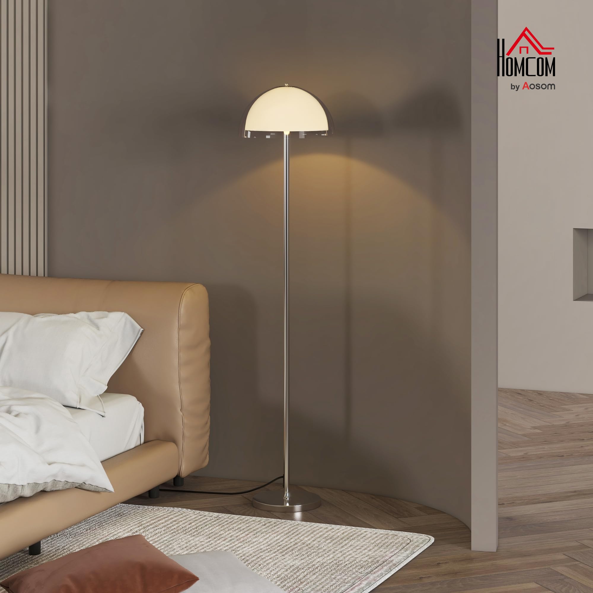 HOMCOM Lampada da Terra Moderna con Paralume a Doppio Strato, Piantana Lampada da Terra per Salotto, Camera da Letto, Soggiorno, in Metallo e Acrilico, 150cm, Bianco