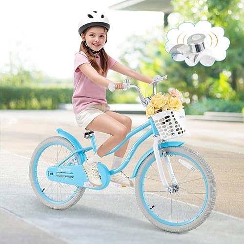 Miniatura 2 de BABY JOY Bicicleta para niños, 12, 14, 16, 18, 20 pulgadas, con asiento ajustable, cesta extraíble, freno de mano y freno de posavasos, ruedas de