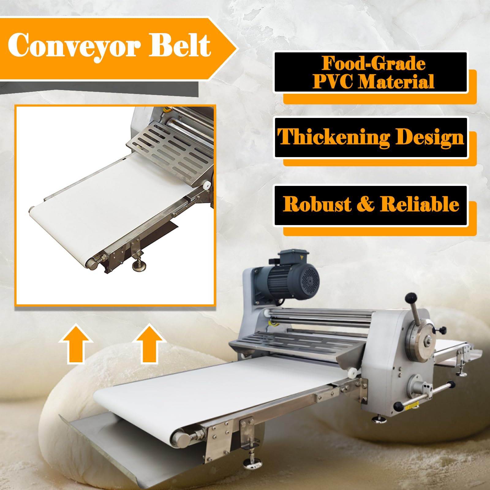 LGXEnzhuo Commercial Dough Sheeter 20'' Width Reversible Roller Dough Presser Desktop Croissant Roller Sheeter Stainless Steel Pastry Machine 0.04-1.26'' Thickness Folding Pizza Sheeter 110V
