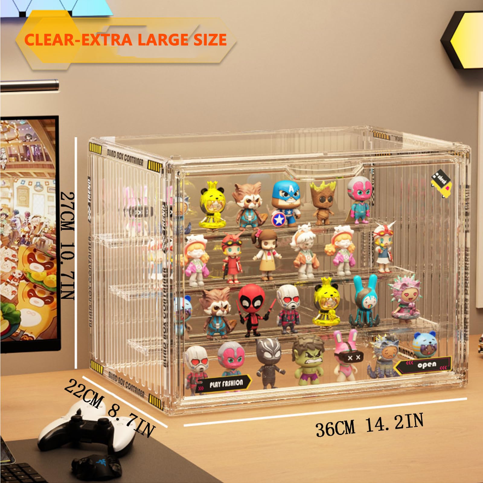 Custodia in acrilico impilabile a 4 livelli per Pop Mart & Blind Box giocattolo con doppia porta magnetica, impermeabile alla polvere e risparmiante di spazio Facile da installare (Clear, XL-1Pack)