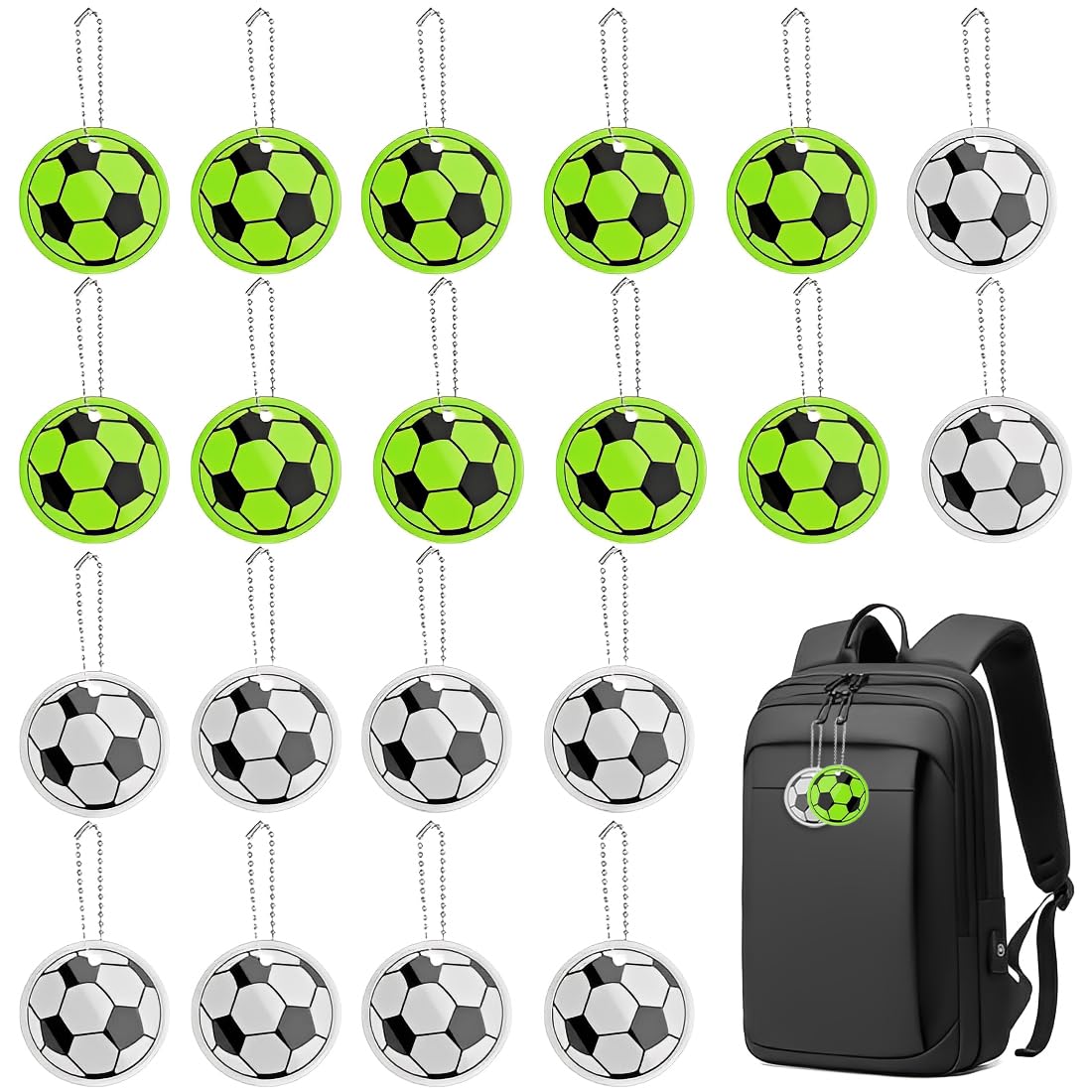 Pezzi Portachiavi Calcio Riflettente per Bambini, Gadget Compleanno e Sicurezza Notturna, Ciondoli Pallone Durevoli per Zaini