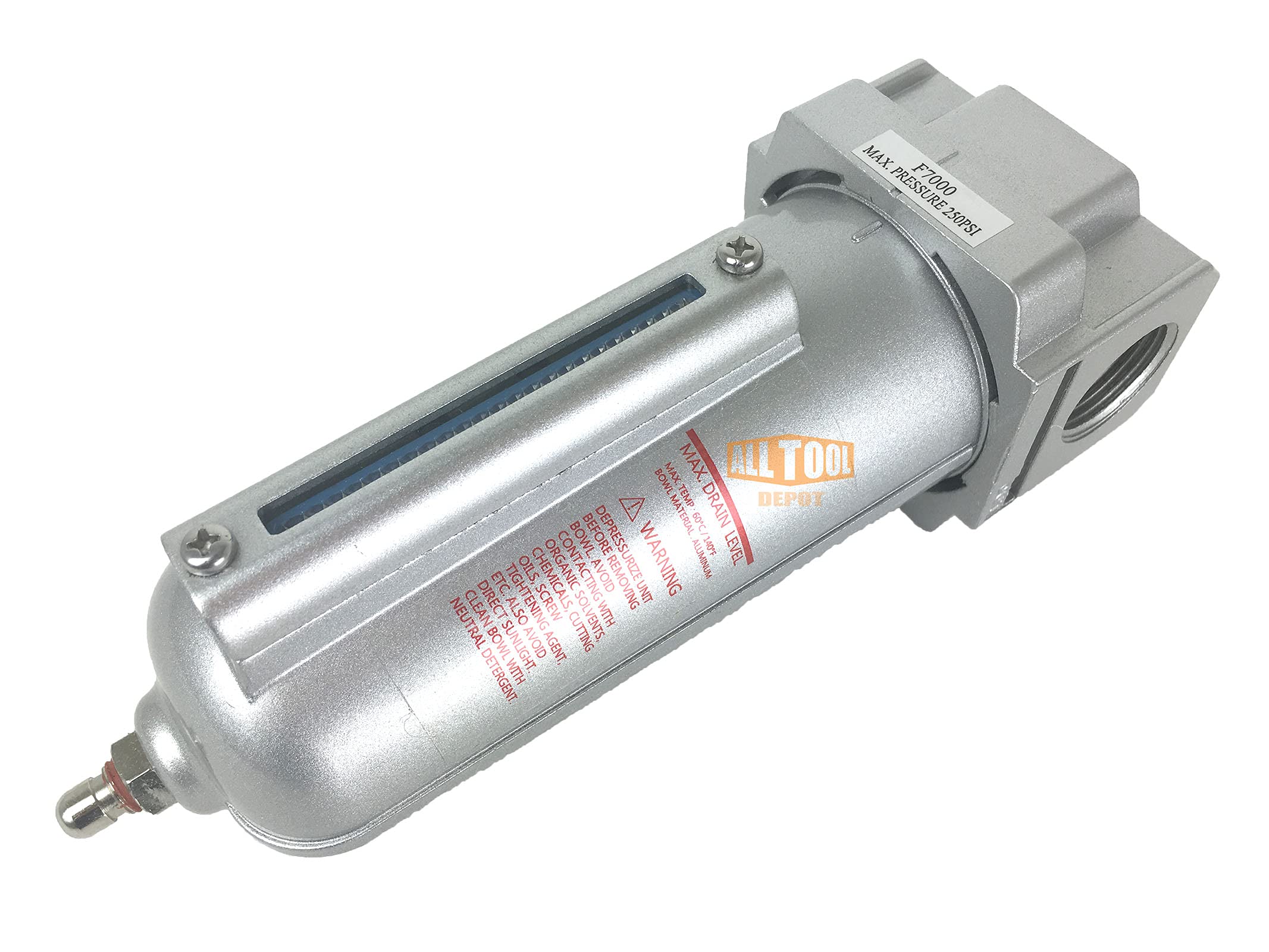 Filtro de partículas de grado industrial resistente NPT de 3/4 pulgada/trampa de agua para compresores de aire comprimido, 5u con cuenco de metal (drenaje manual)