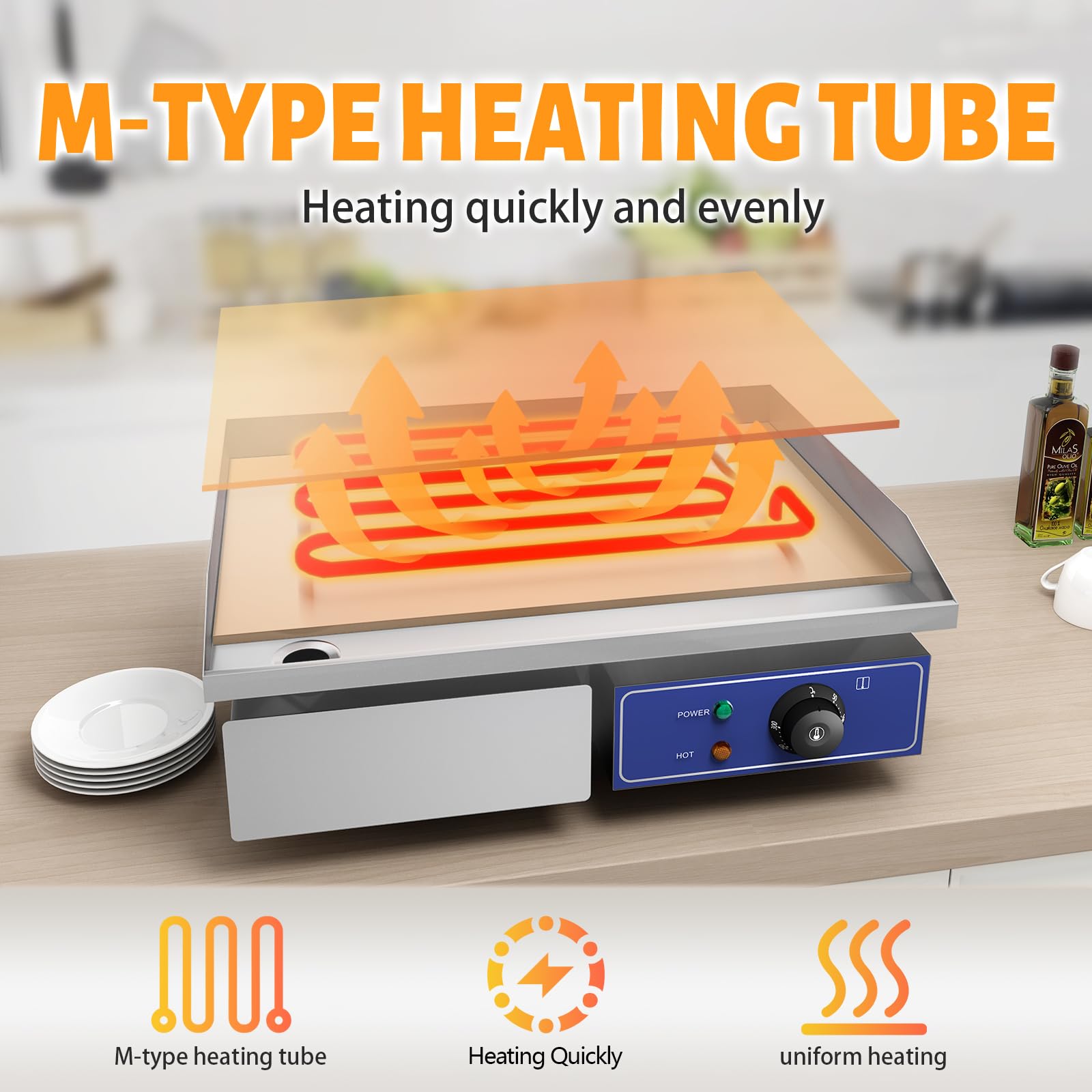Electric Griddle Commercial Counter Top Stainless Steel Hot Plate Kitchen Grill Thermostatic Control 3000W 22" New Model in 2019 product thumbnail 5
