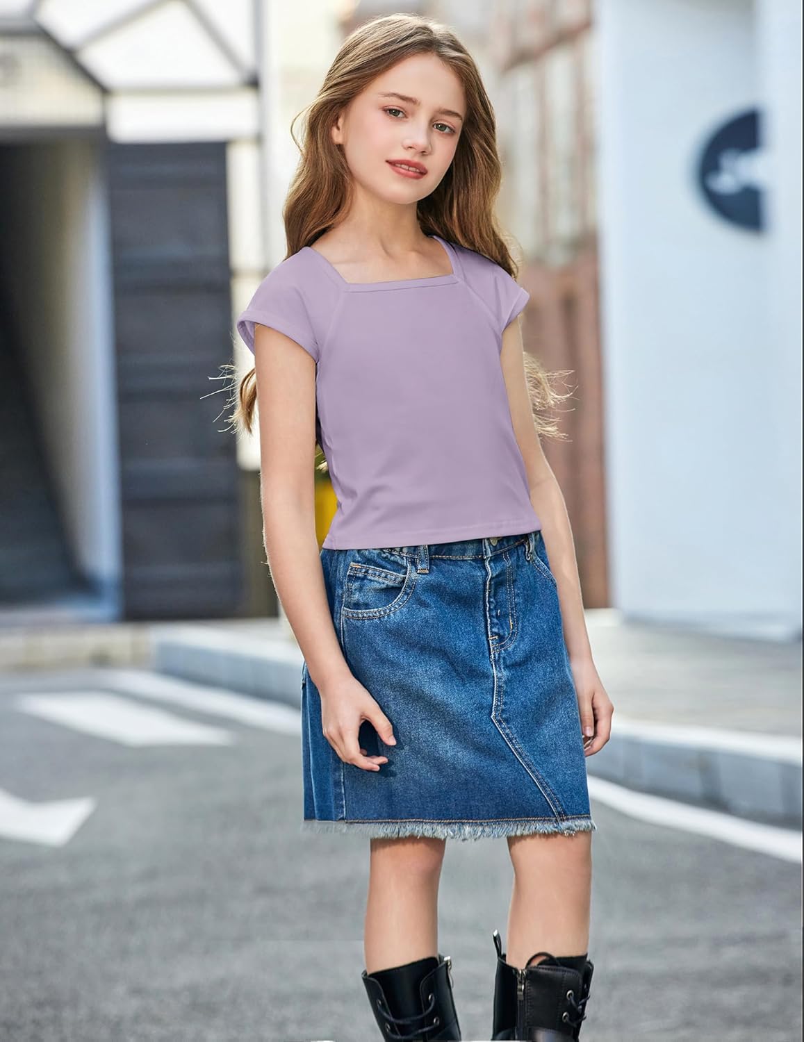 Arshiner Trendy Crop Tops for Girls Short Sleeve Summer Shirts Square Neck Slim Fit Tee Blouse - Image 4
