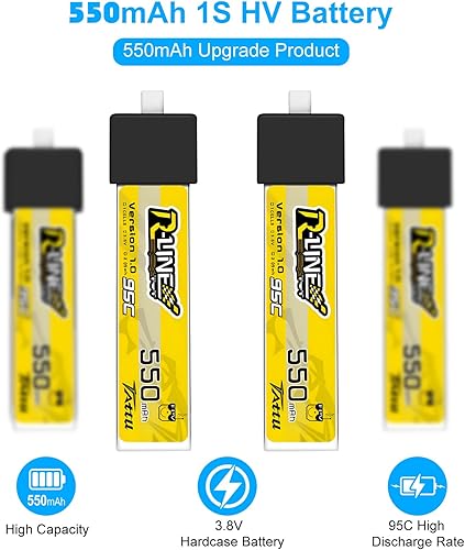 Miniatura 4 de 4pcs BT2.0 550mAh 1S Batería 3.8V 95C FPV Lipo Batería con BT2.0 Conector para 1S FPV Tiny Whoop Drone Quadcopters como Meteor75 Pro Drone