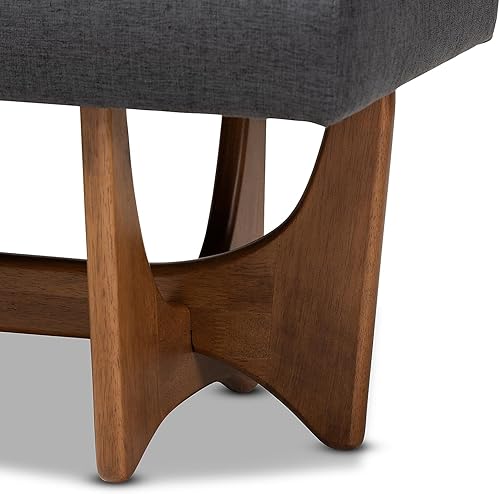 Miniatura 5 de Baxton Studio Theo Mid-Century - Banco tapizado de tela gris oscuro con acabado de nogal