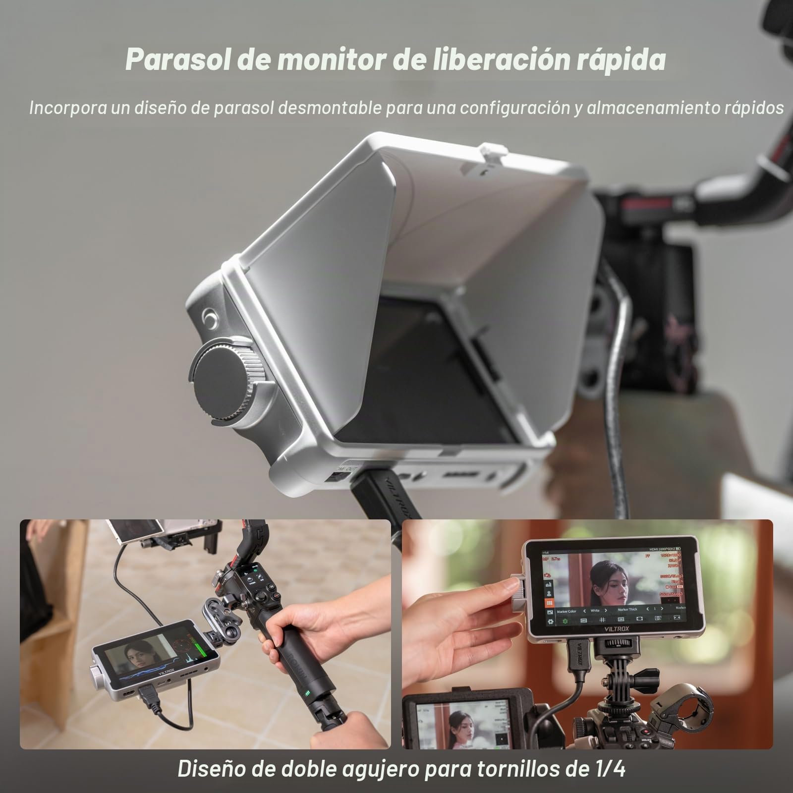 VILTROX DC-V1 DCV1 Monitor de Campo Cámara Touchscreen 5,5 Pulgadas 4K HDMI External Camera Monitor con Batería Full HD 1920x1080 IPS 3D LUT con Parasol para Sony Canon Nikon DSLR（DC-550 Lite Upgrade）