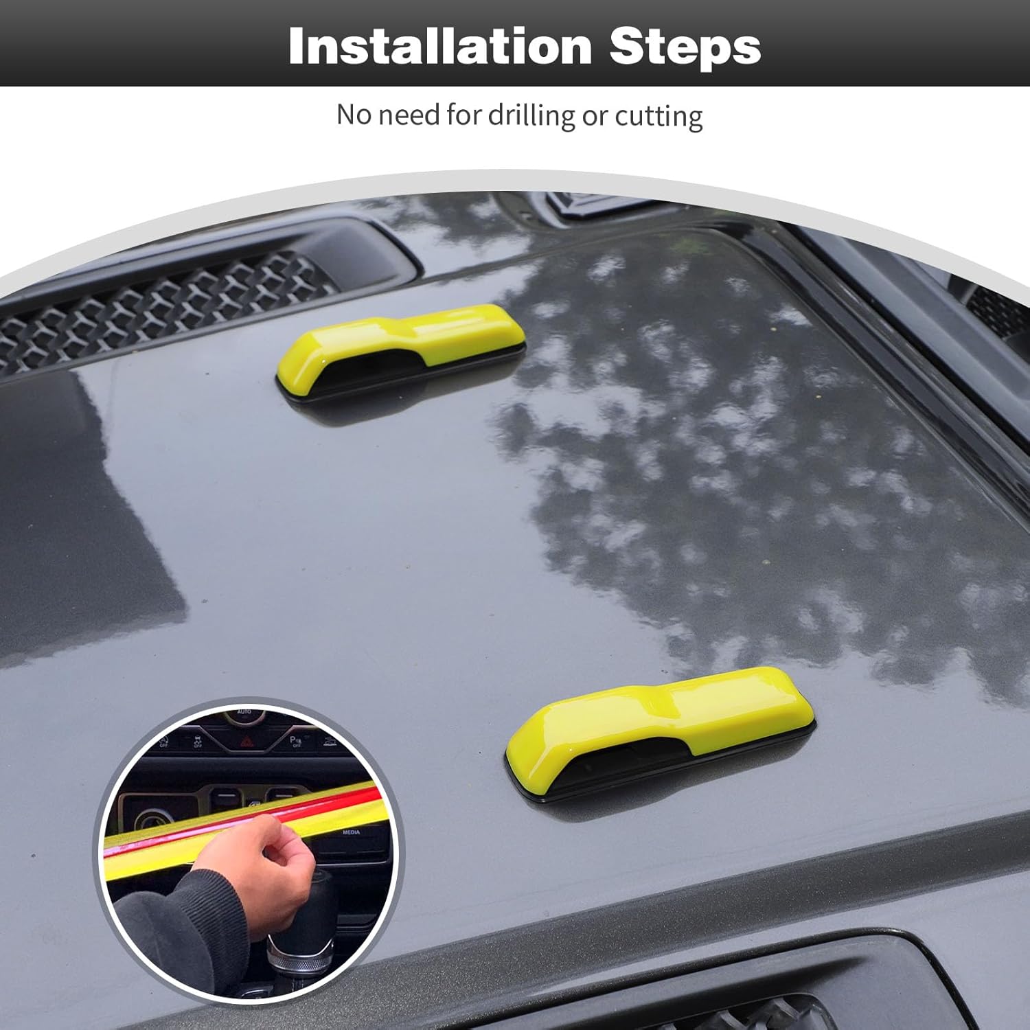 CheroCar JL Engine Hood Hinge Cover Decoration Cover Stickers Rec Exterior Accessories for Jeep Wrangler JL 2018 (Yellow)