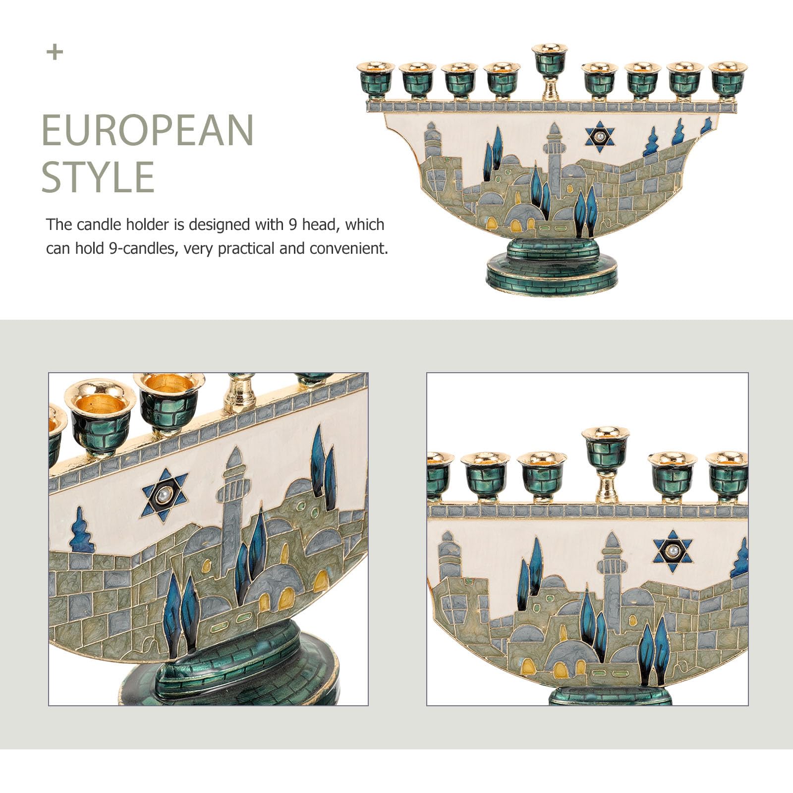 GLEAVI Candelabro de Chimenea Metálico Nueve Brazos para Velas Cónicas, Soporte para Decoraciones de Hanukkah y Eventos Familiares