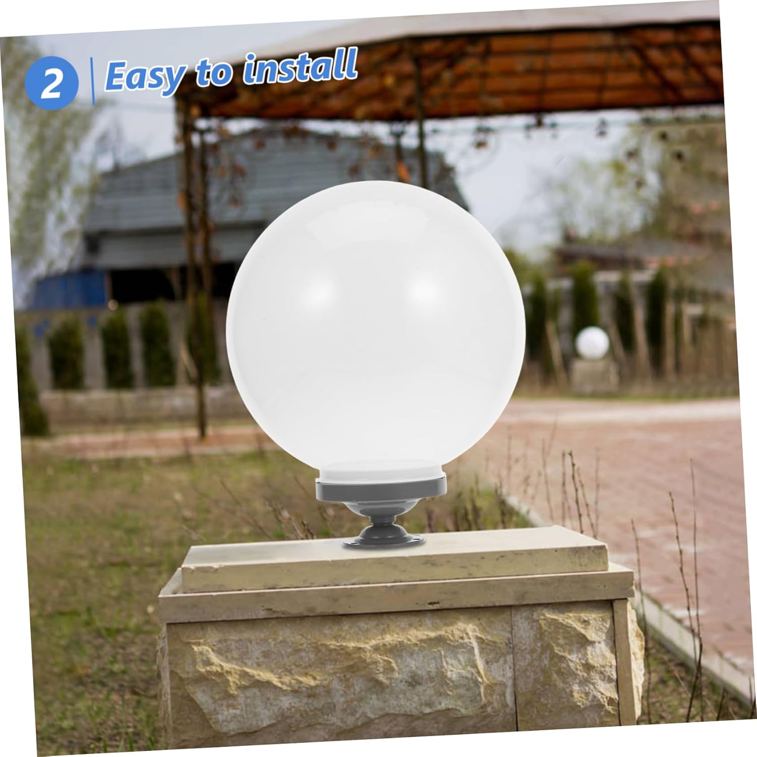 Acrylic Post Mount Globe Light Fixture Decorative Outdoor Lantern with Base Stand Durable White Spherical Design for Gardens Patios and Walkways