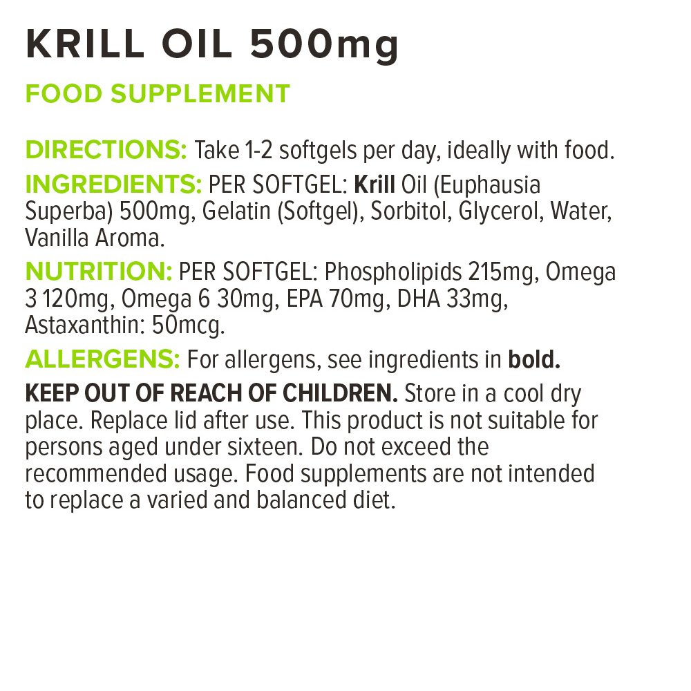 Bulk Gélules d'huile de krill, 500 mg, paquet de 180