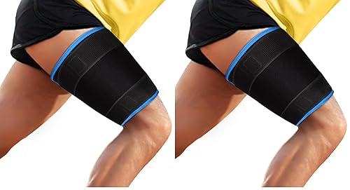 Miniatura 11 de supregear Soporte para muslo, envoltura cuádruple ajustable para isquiotibiales, manga de compresión de muslo de neopreno para músculos de la ingle