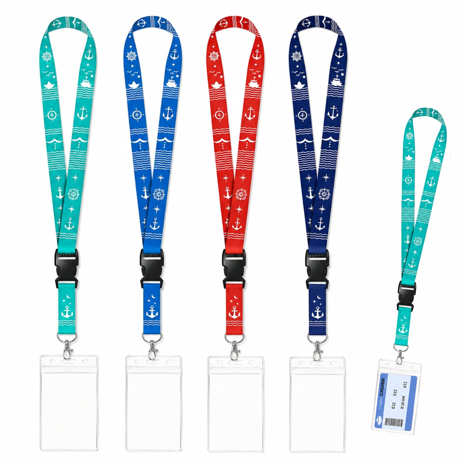 4Pcs Cruise Lanyard with ID Card Holder, Waterproof Badge Holders with Detachable Neck Strap for Work, School, Quick Release Detachable for Cruise Ship Cards, Convenient Pool and Dining Access