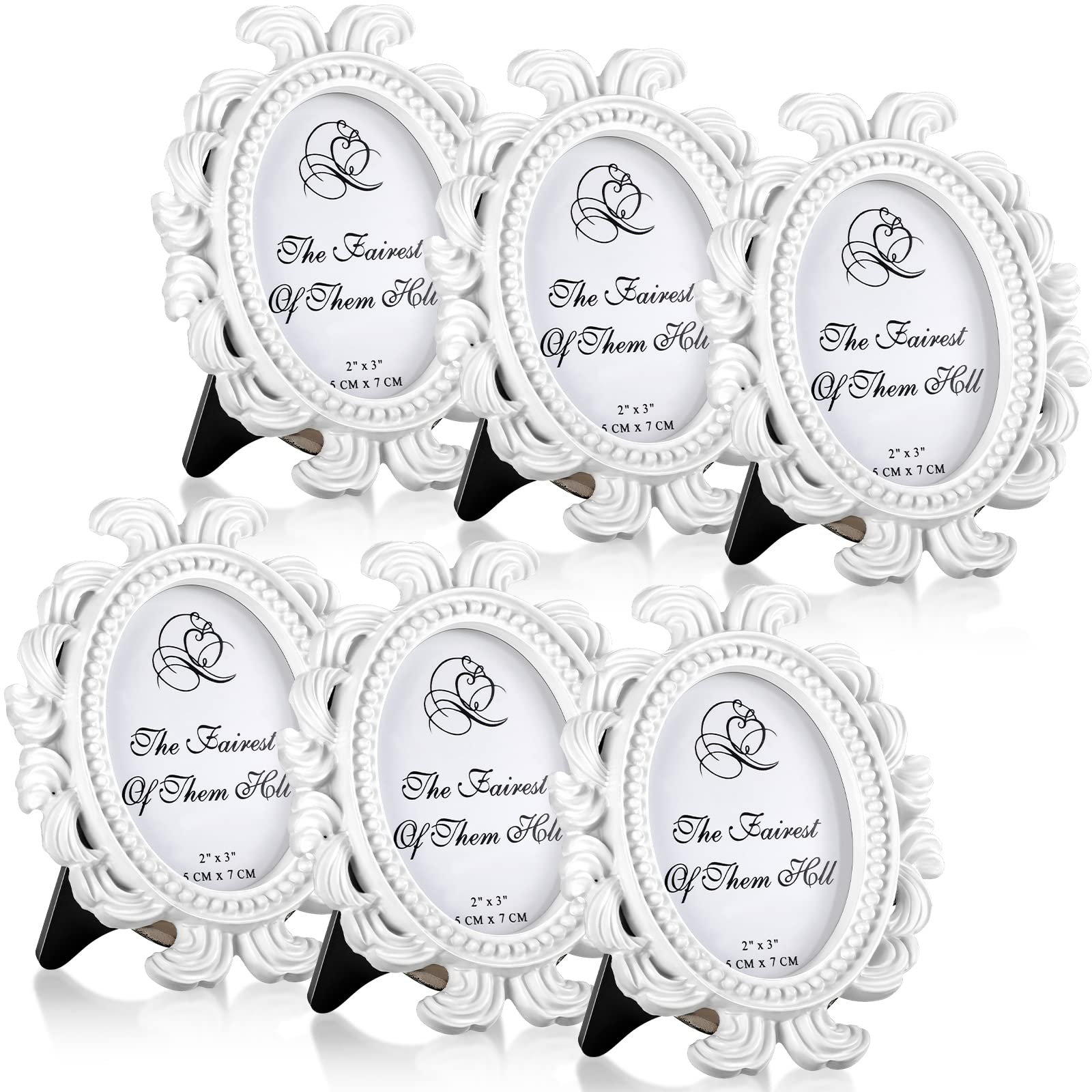 6 Pieces Vintage Picture Frame Antique Photo Frame Baroque Place Card Photo Holder Mini Picture Frame Beaded Photo Frame Resin Oval Frame Table Top Display Frame Christmas Holiday Decor(White)