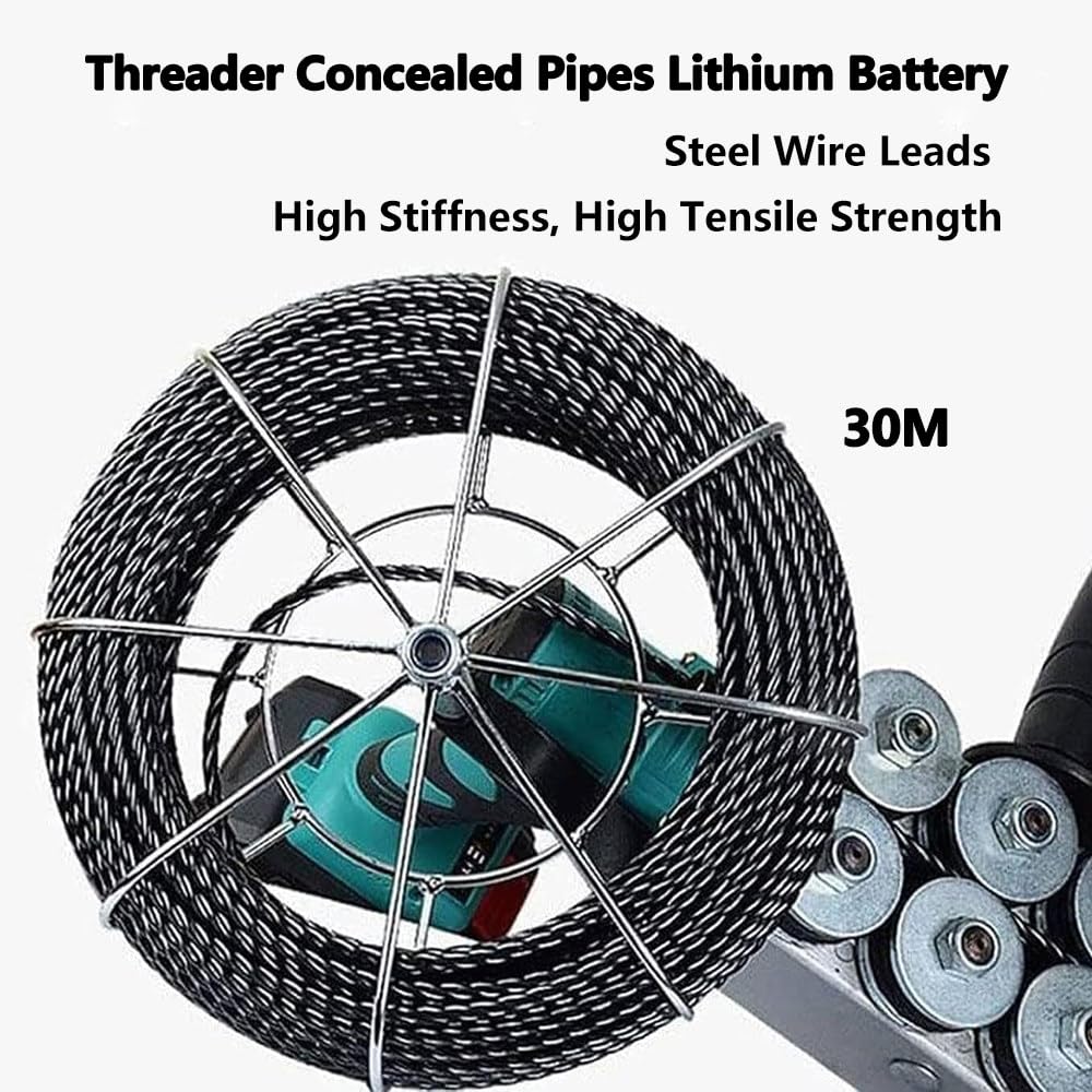 Elektriker-Drahtzieher für verdeckte Rohreinfädler für Bauarbeiten an Wasserkraftwerken Automatisches Drahteinfädelgerät (30 m) Kabeleinziehset (50 m/min) Einfädelmaschine 2Battery
