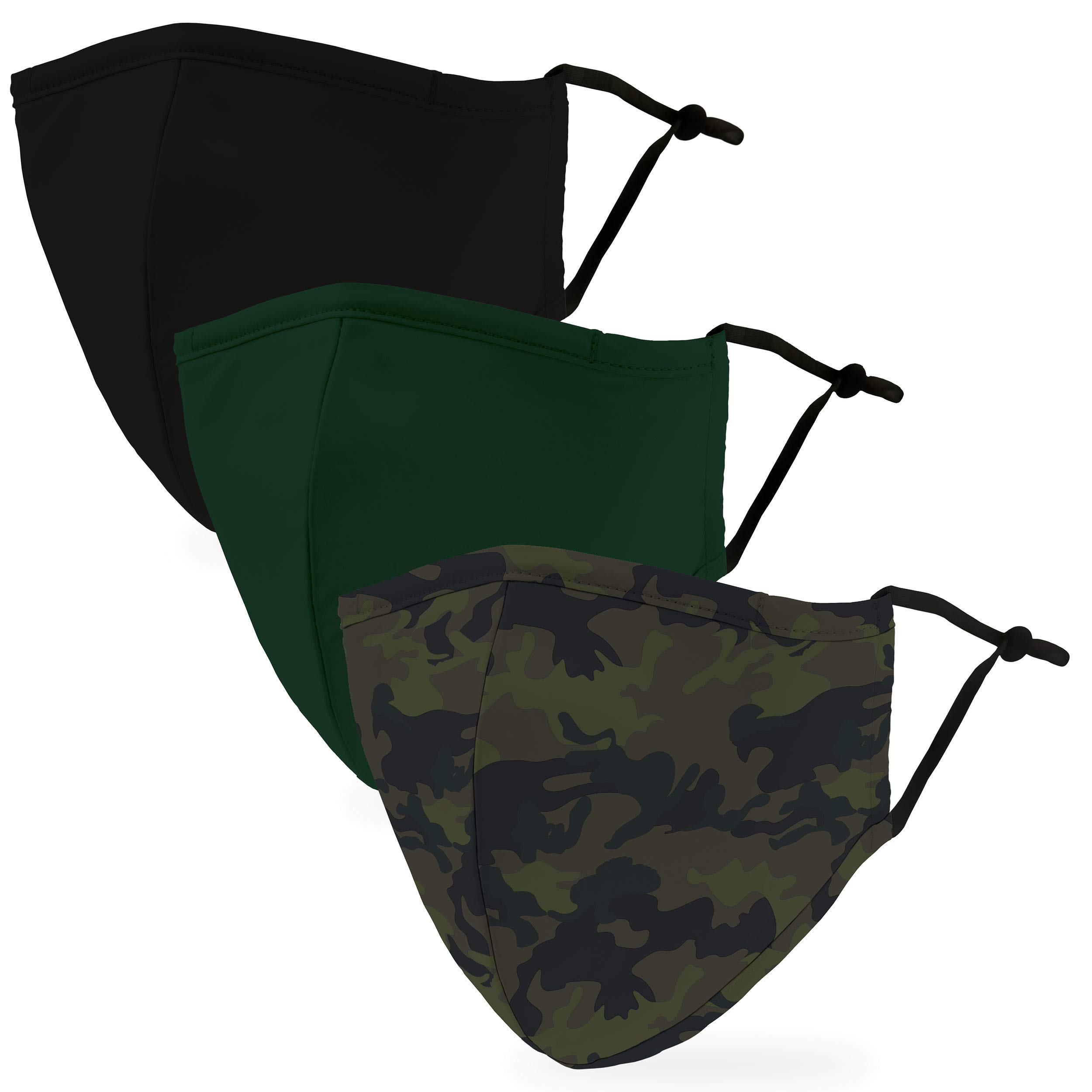 WEDDINGSTAR 3 Pack Adult 3-Ply Washable Cloth Face Mask Reusable and Adjustable with Filter Pocket - Camo