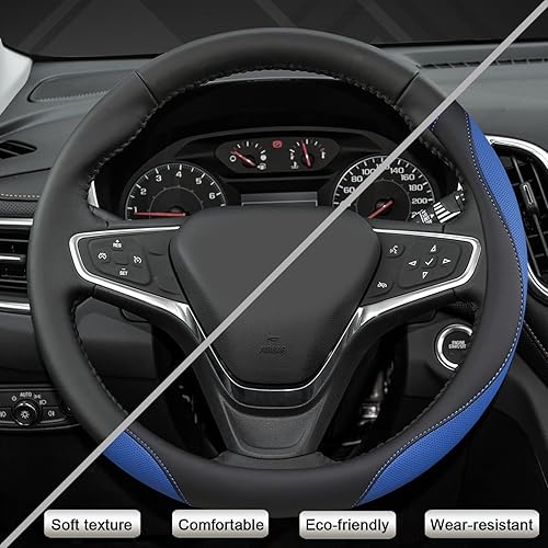 Miniatura 4 de West Llama Funda personalizada para volante de automóvil para Chevy de 14.5 a 15 pulgadas, cubierta de volante para Chevy (negro + azul - tamaño