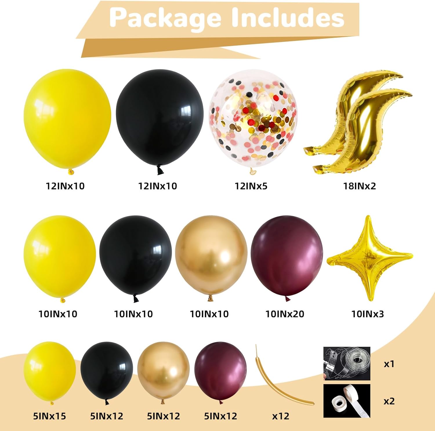 Black Burgundy Gold Balloons Garland Kit Burgundy Maroon Black Metallic Confetti Balloon Arch with Gold Long Balloon Star Foil Balloons for Halloween Birthday Baby Shower Party Decor - Image 2